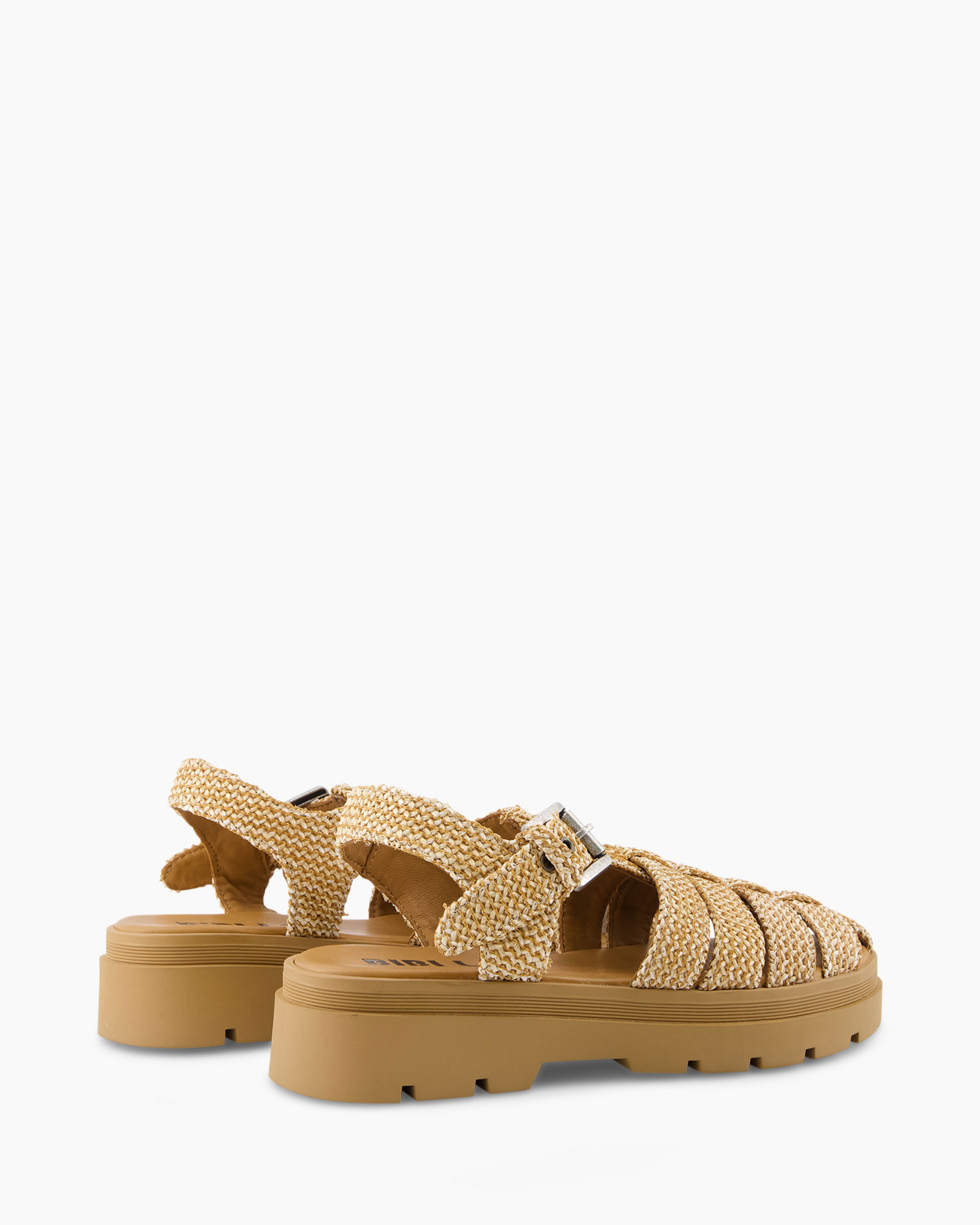 Sandaal Zonder Hak Cow Leather Raffia Camel