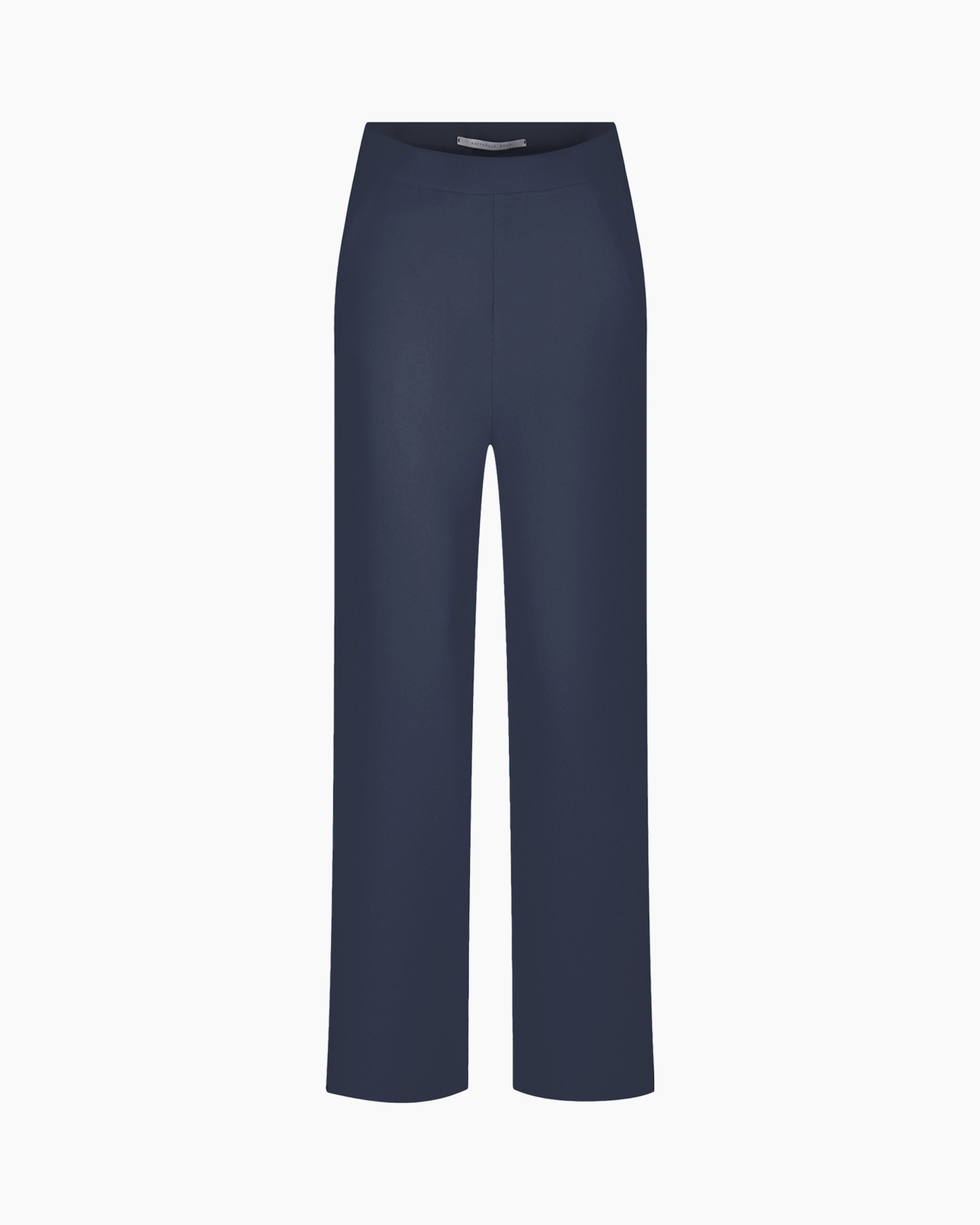 broek, wijd uitlopend, marineblauw, hoge taille, effen