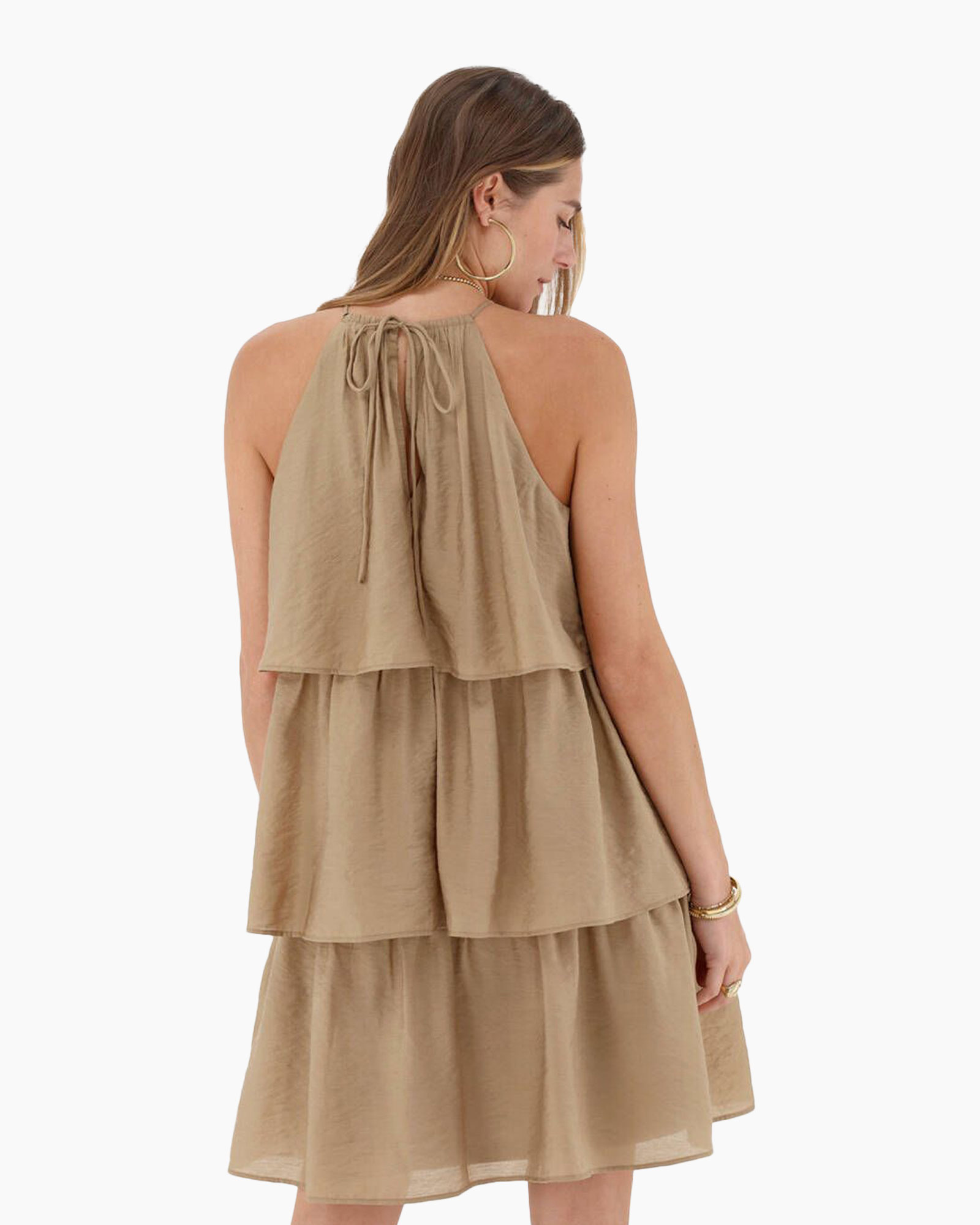 Jurk Halter Dress Layered Bruin