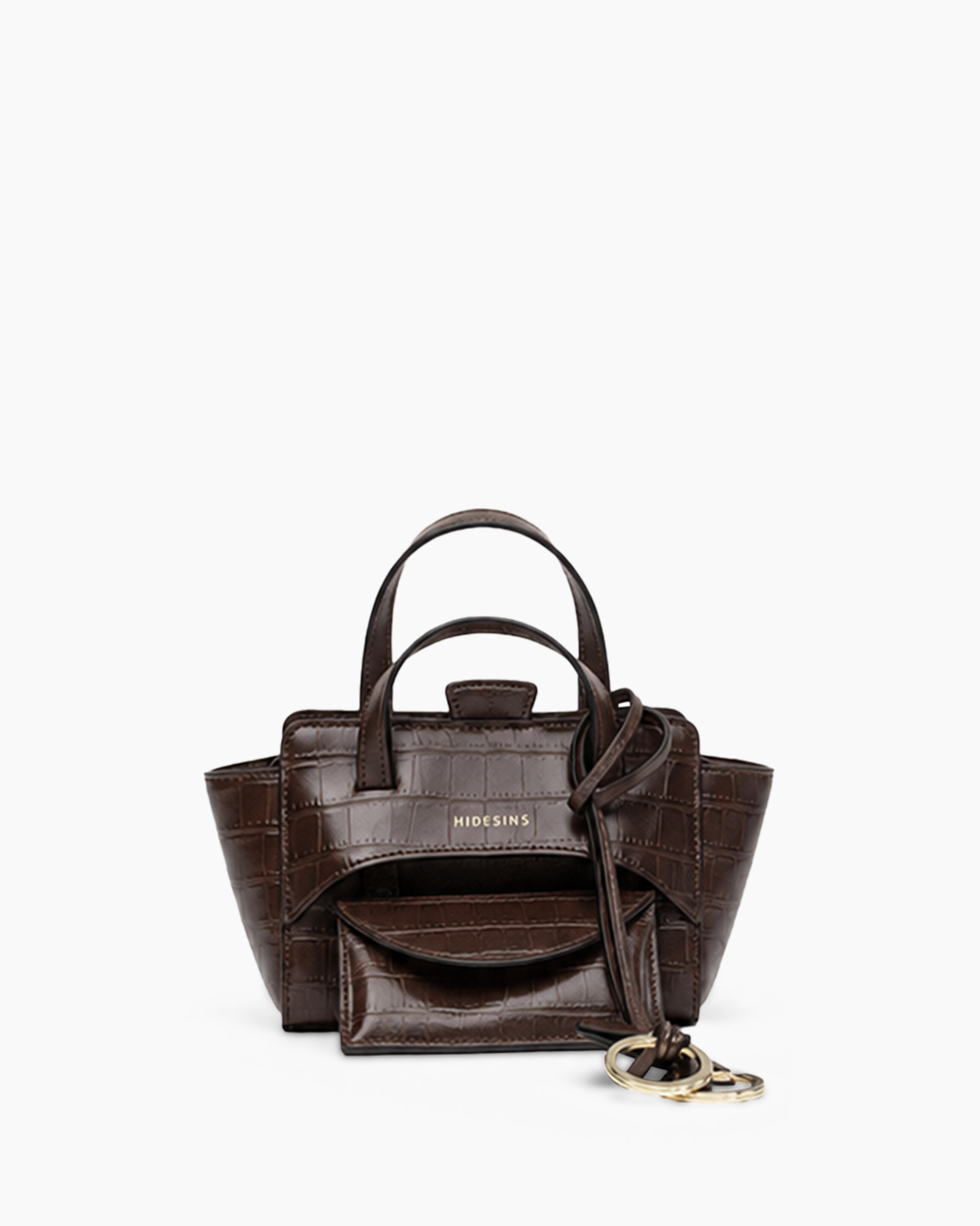 handtas, bruin, krokodil patroon, mini tas, schouderriem