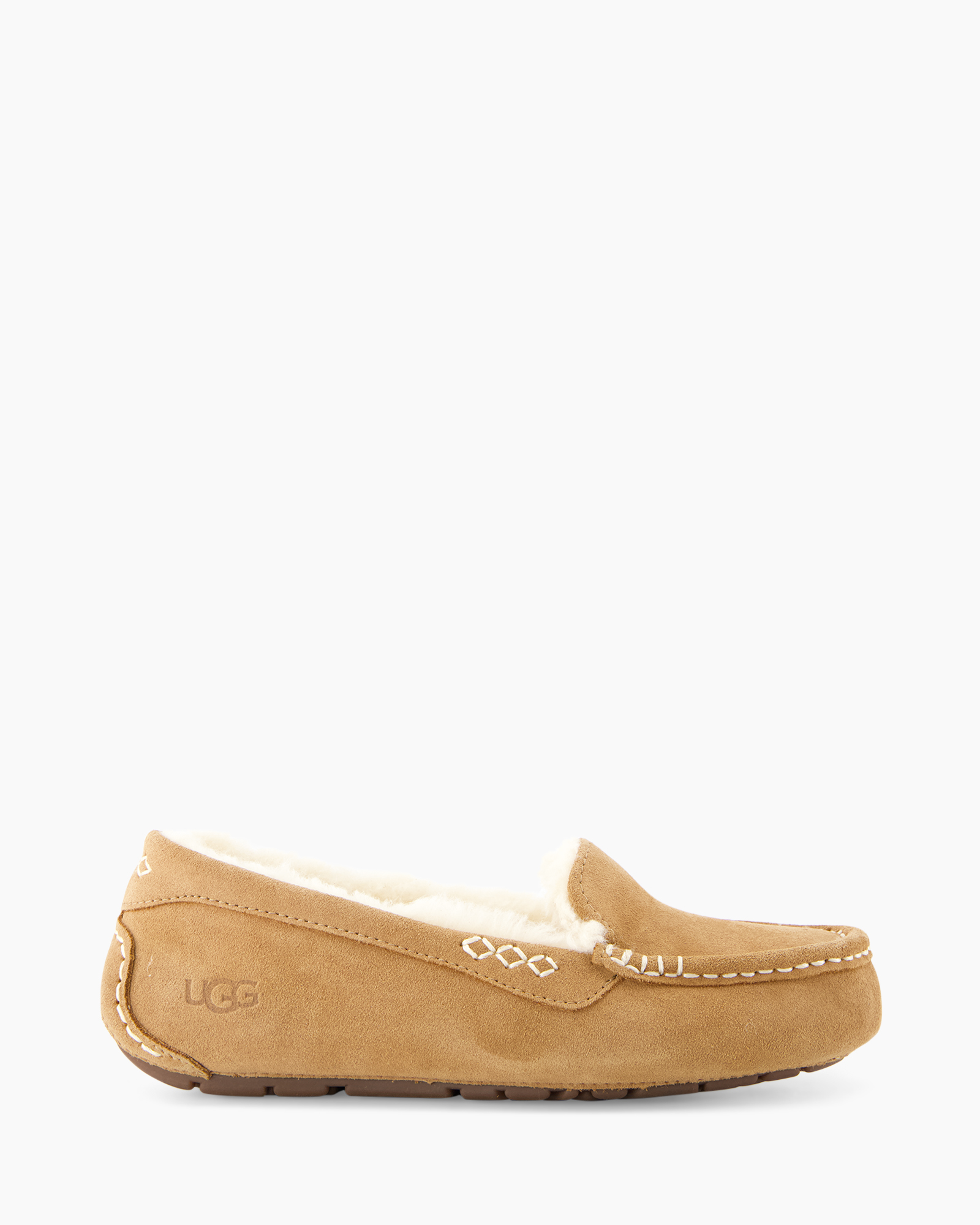 schoen, moccasin, schapenvacht, suede, bruin/tan