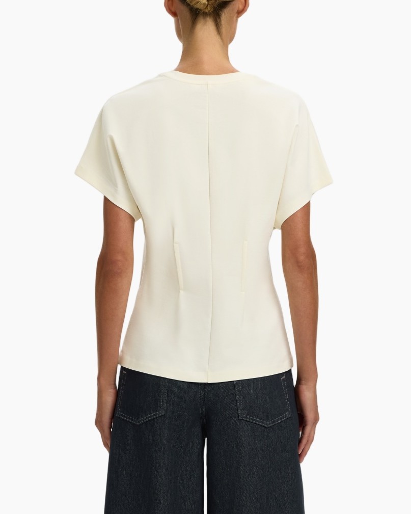 top, korte mouwen, crepe, crème, slim-fit