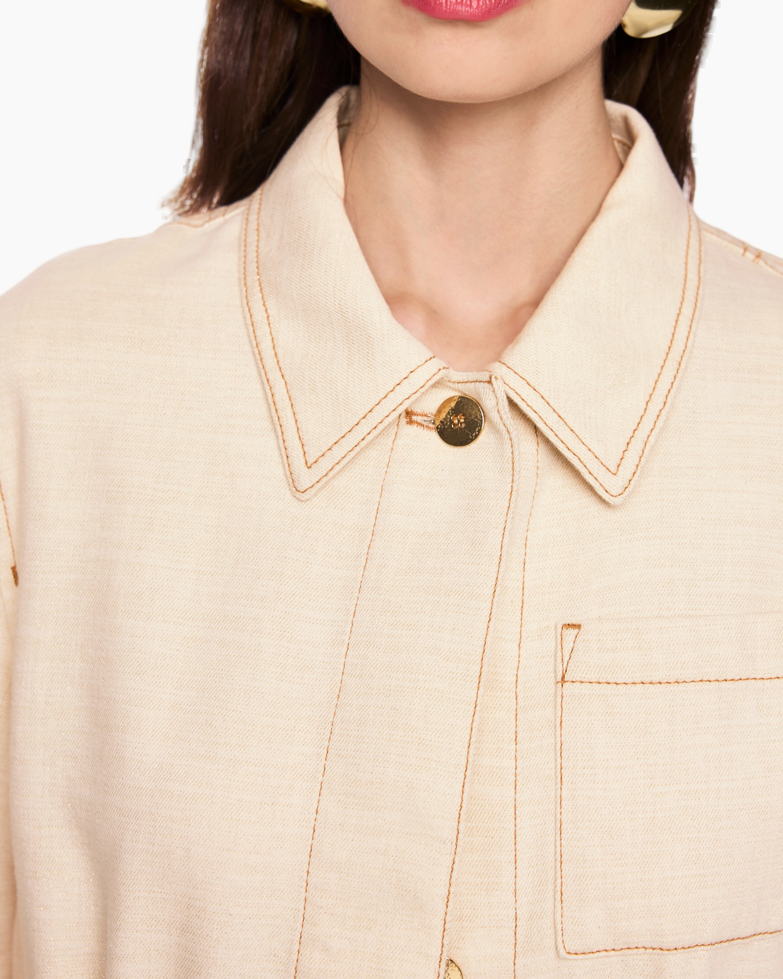 kraagkraag, beige, knop, stikwerk, zak