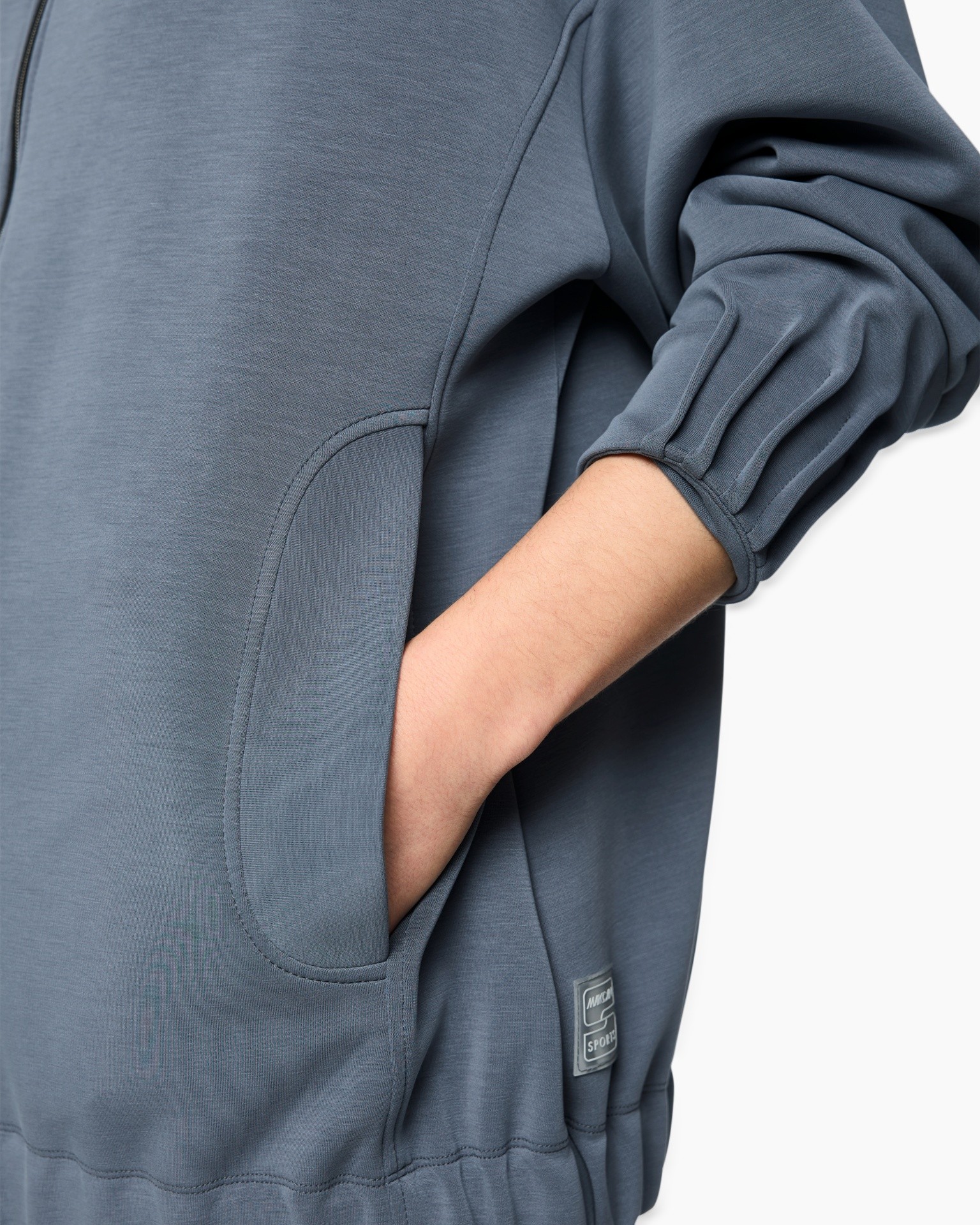 hoodie, zak, mouw, slim fit, blauwgrijs