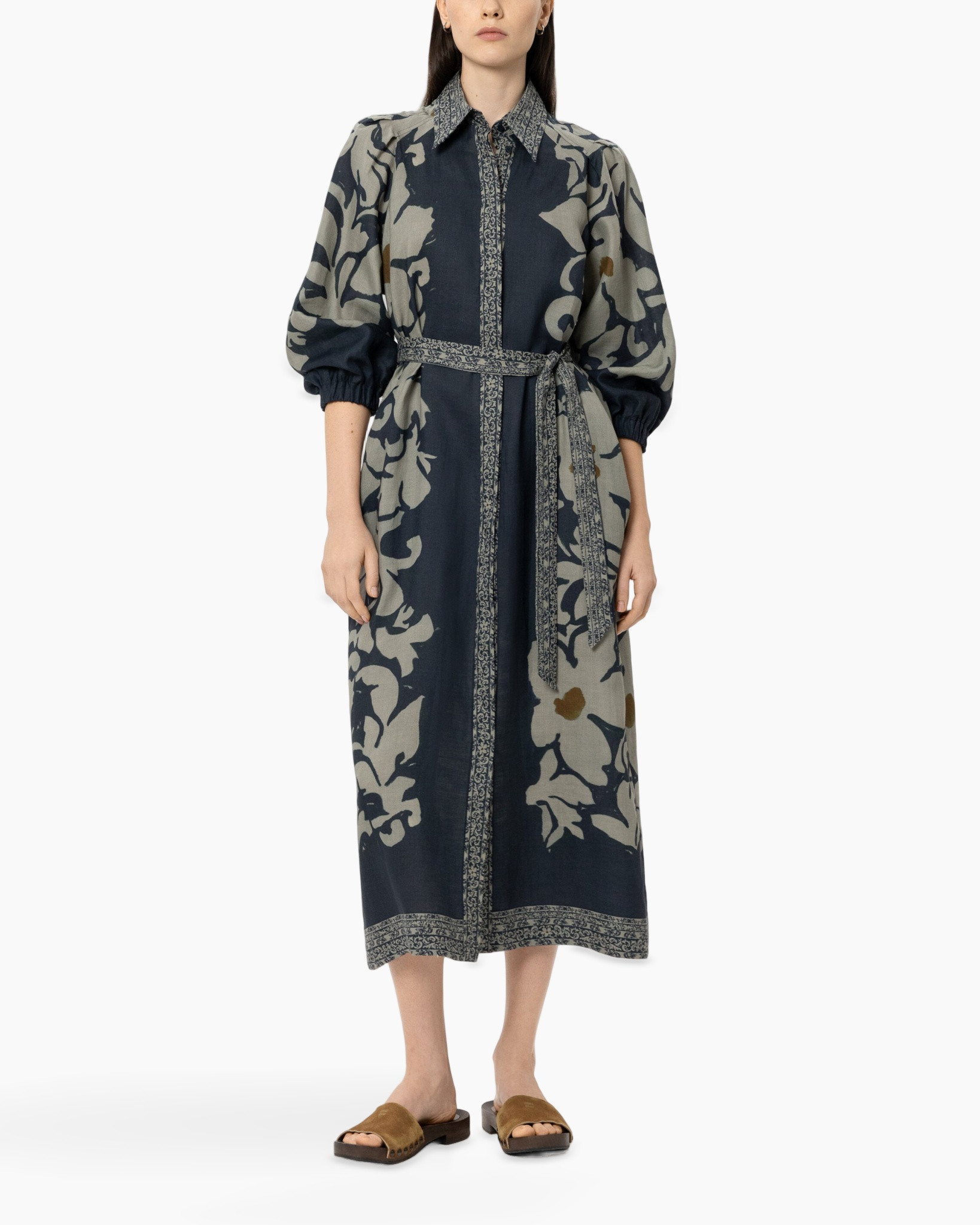 dress, maxi dress, floral print, belted, puff sleeves