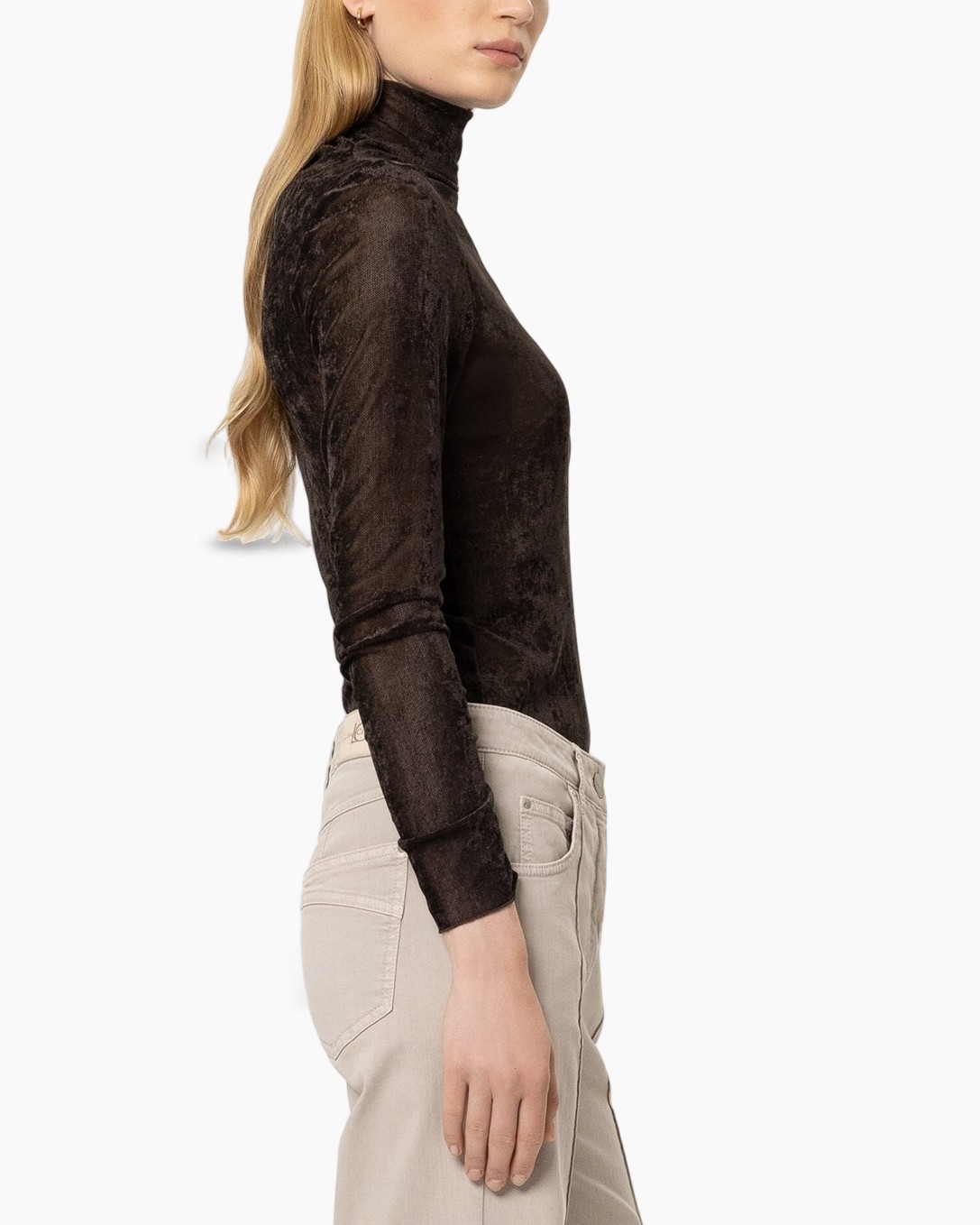 rolkraag, lange mouwen, velvet, zwart, top