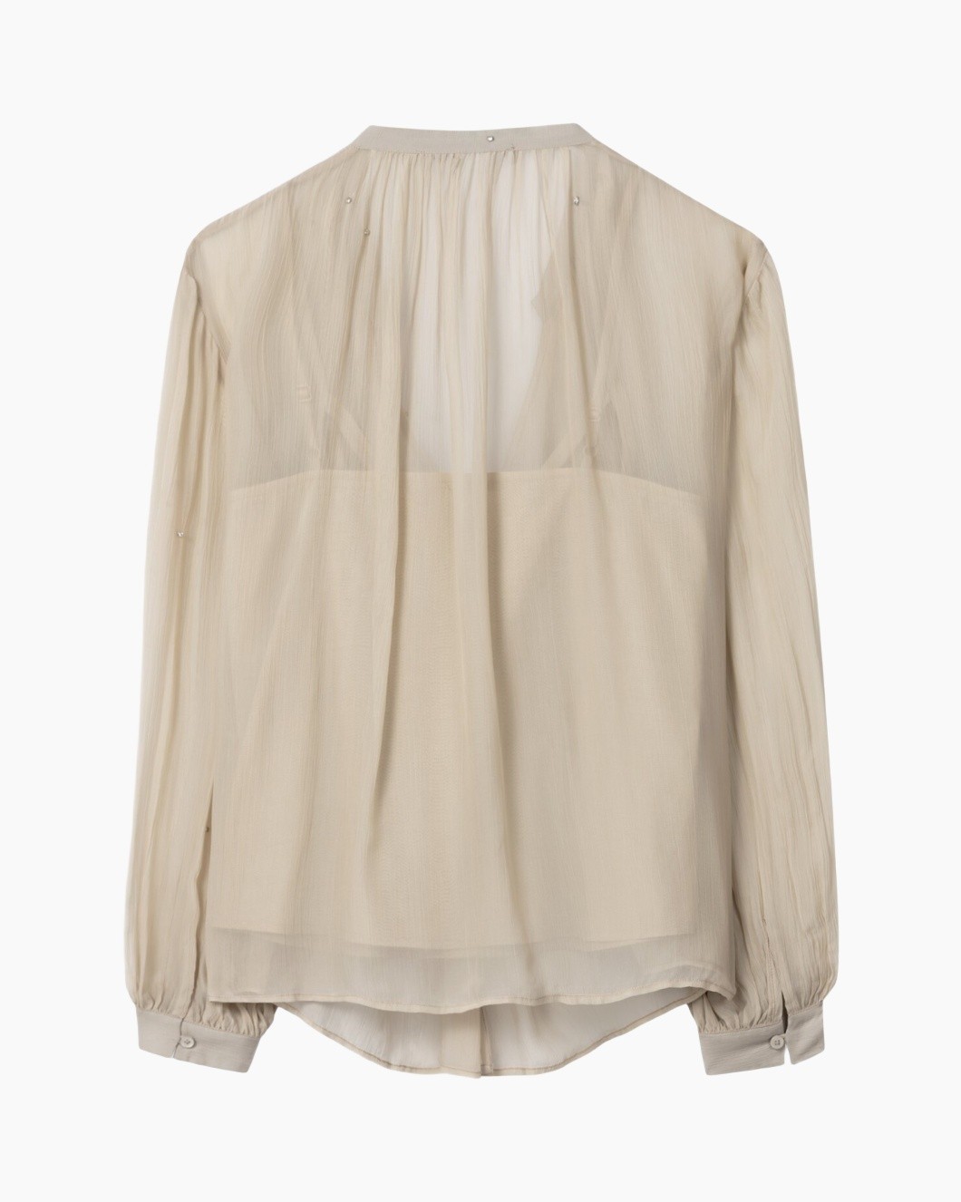 blouse, doorzichtig, beige, lange mouwen, semi-transparant