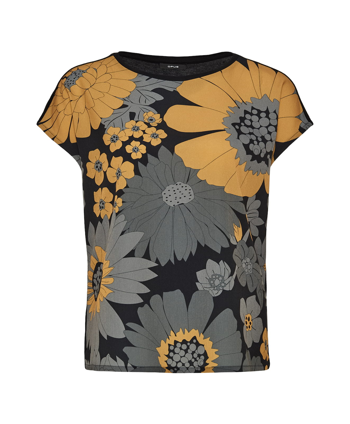 Opus T-shirt Sopi Print Zwart