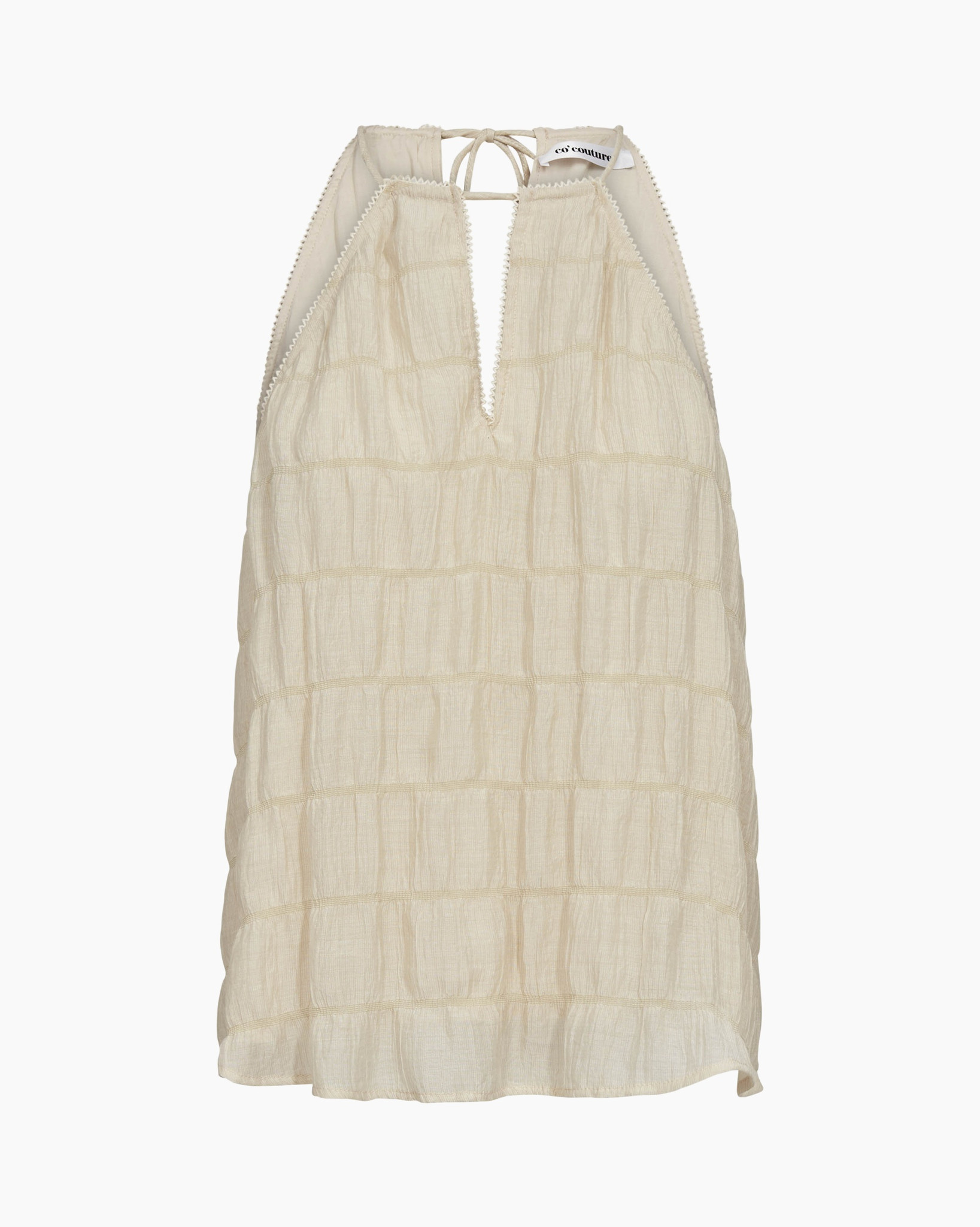 tanktop, crème kleur, kwiltstof, mouwloos, bandsluiting