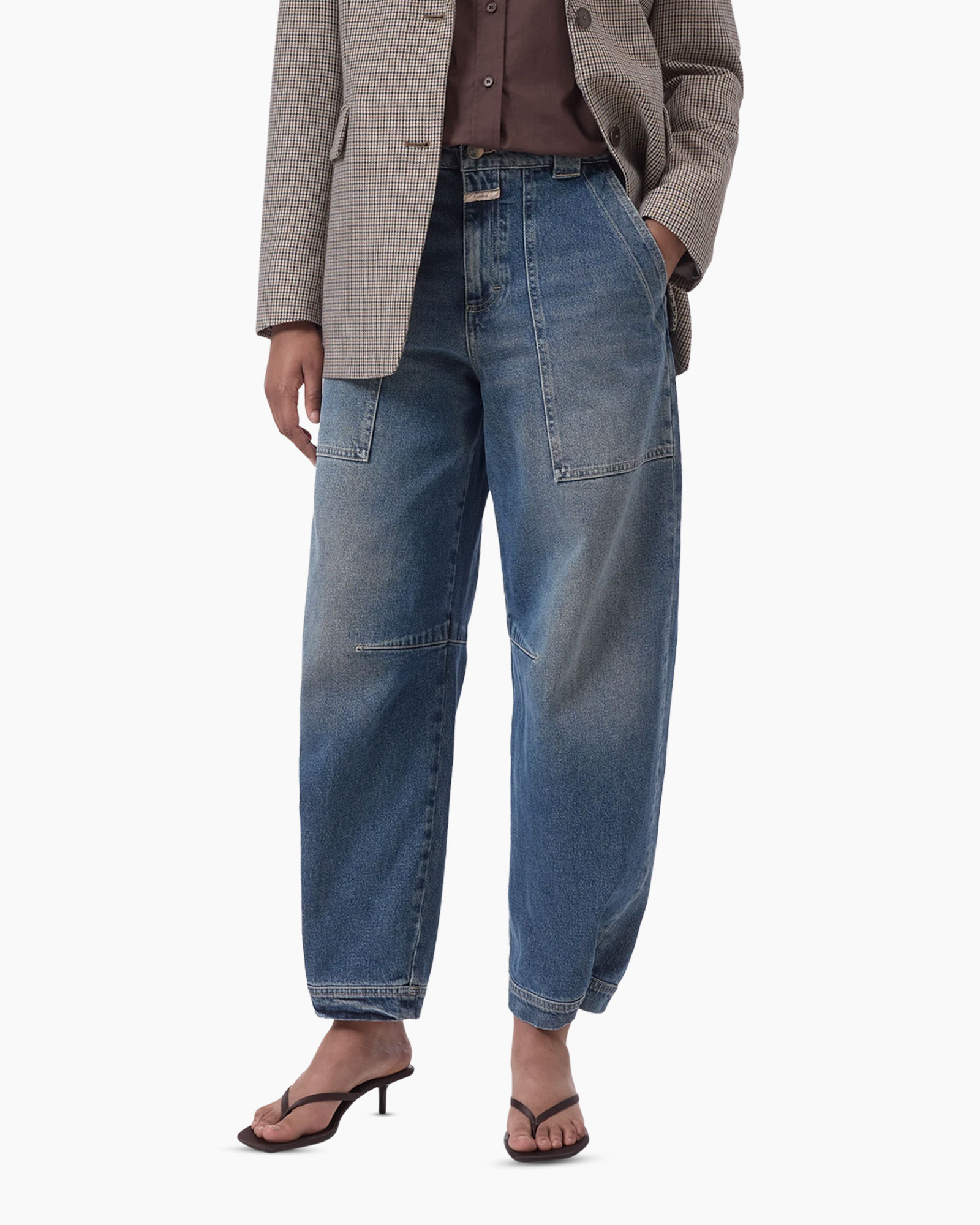 jeans,  denim,  wijde pijpen,  borstzakken,  verweerd