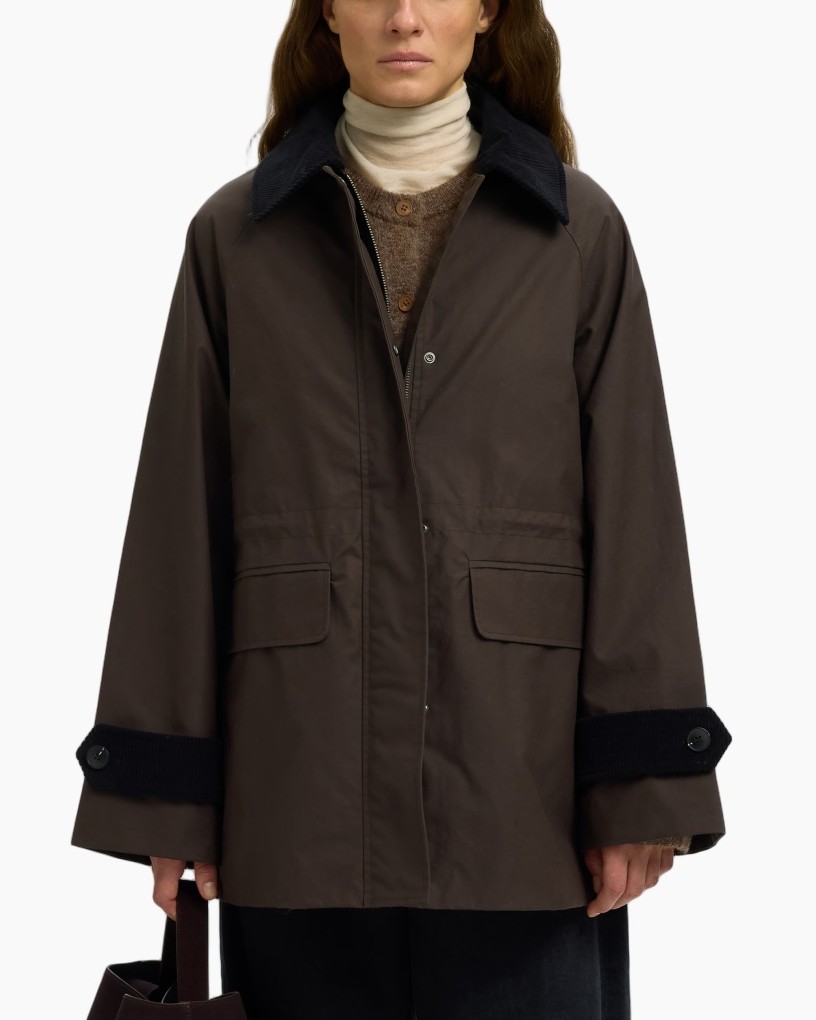 jas, bruin, jas, outerwear, zakken