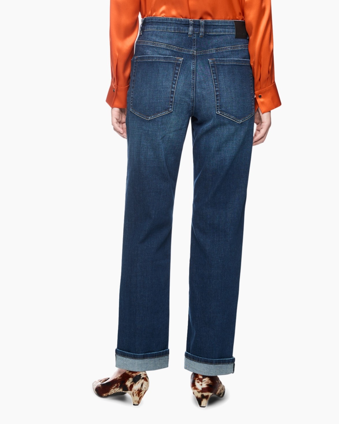 spijkerbroek, wijd-uit, versleten, denim, omgeslagen