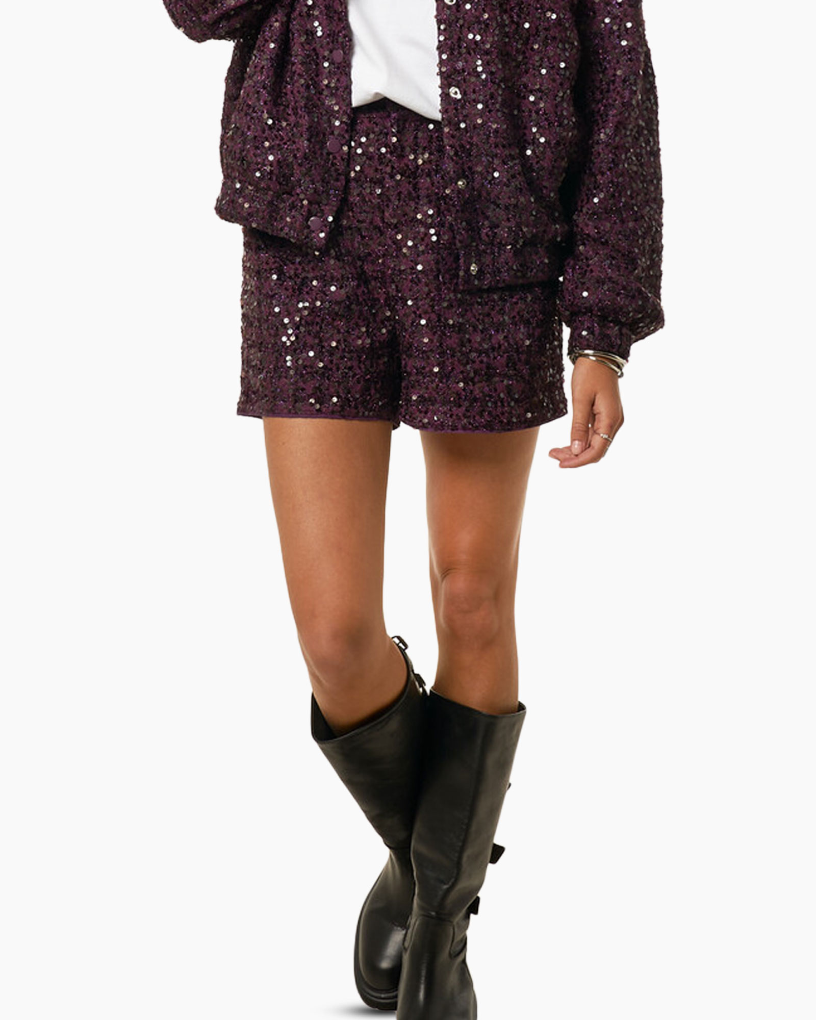 Short Short With Sequins And Tweed Paars