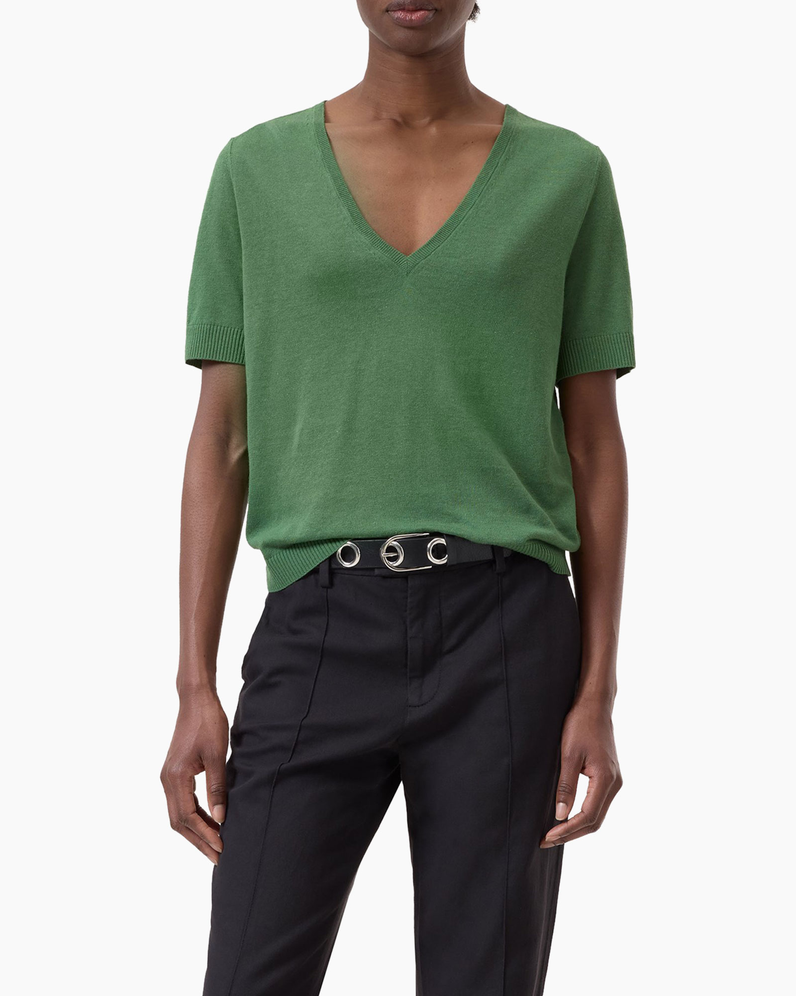 T-shirt V Neck Short Sleeve Groen