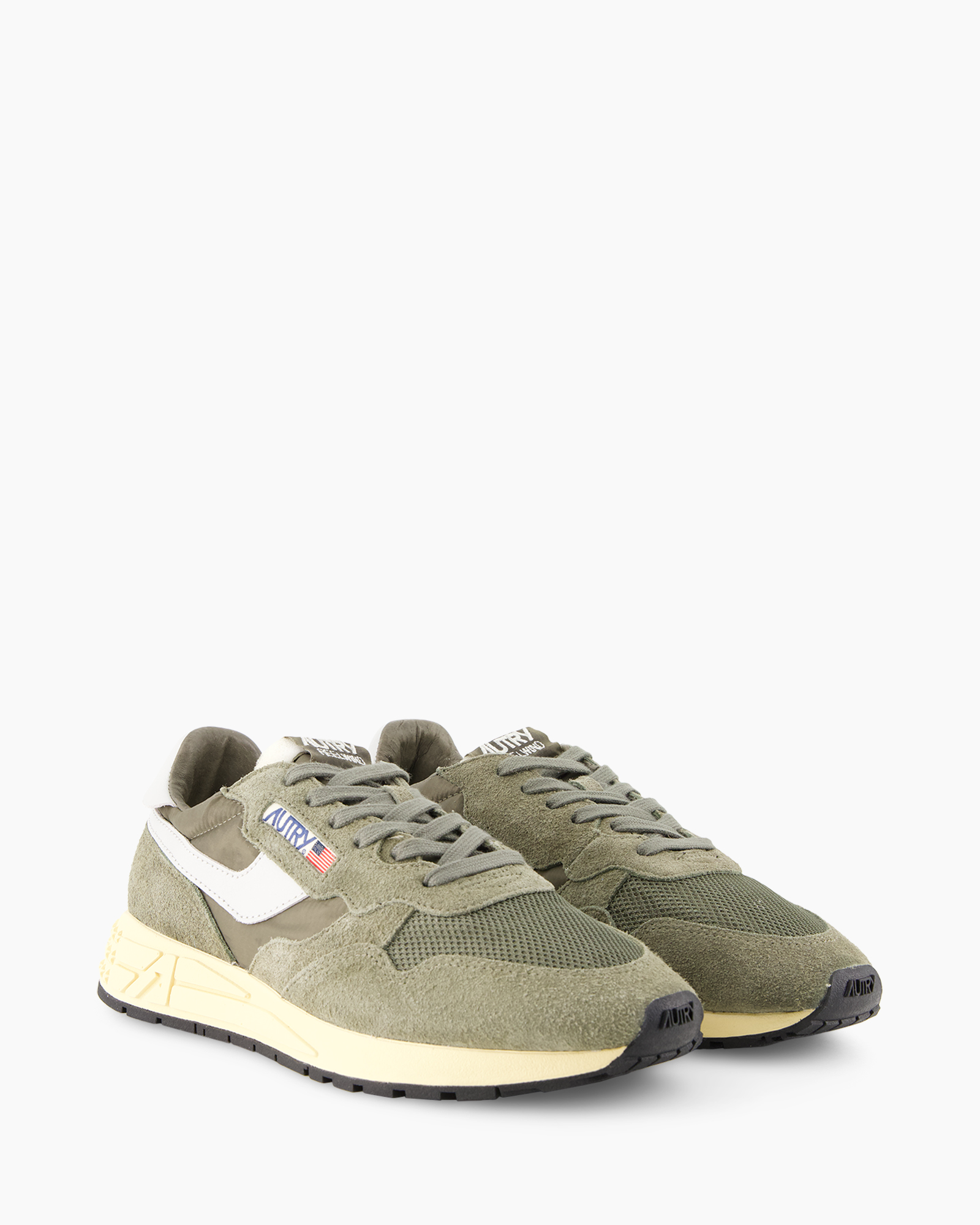 sneakers, olijf, mesh, suede, veter