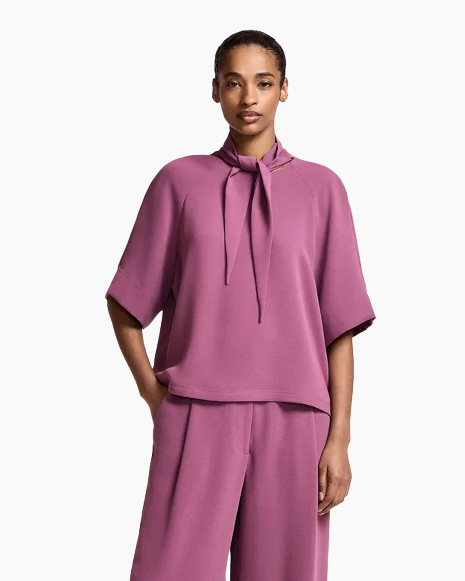 top, blouse, magenta, nekband, wijd sleeve