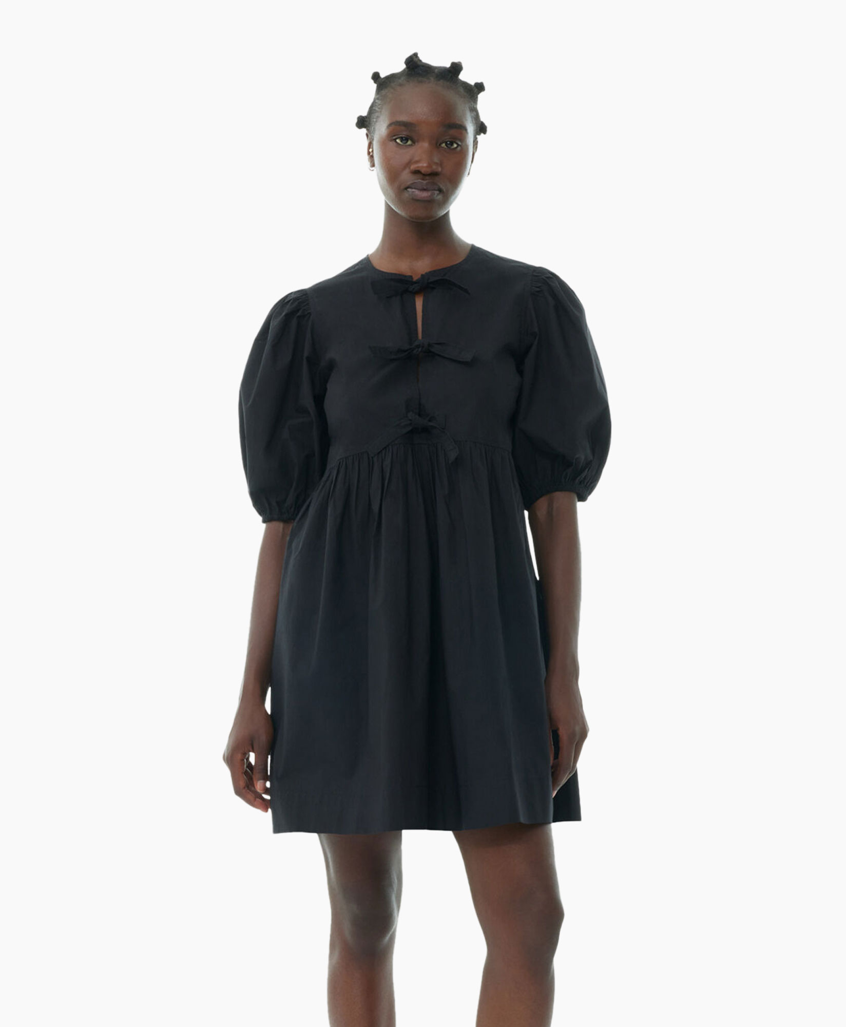 Mini Jurk Cotton Poplin Tie String Zwart