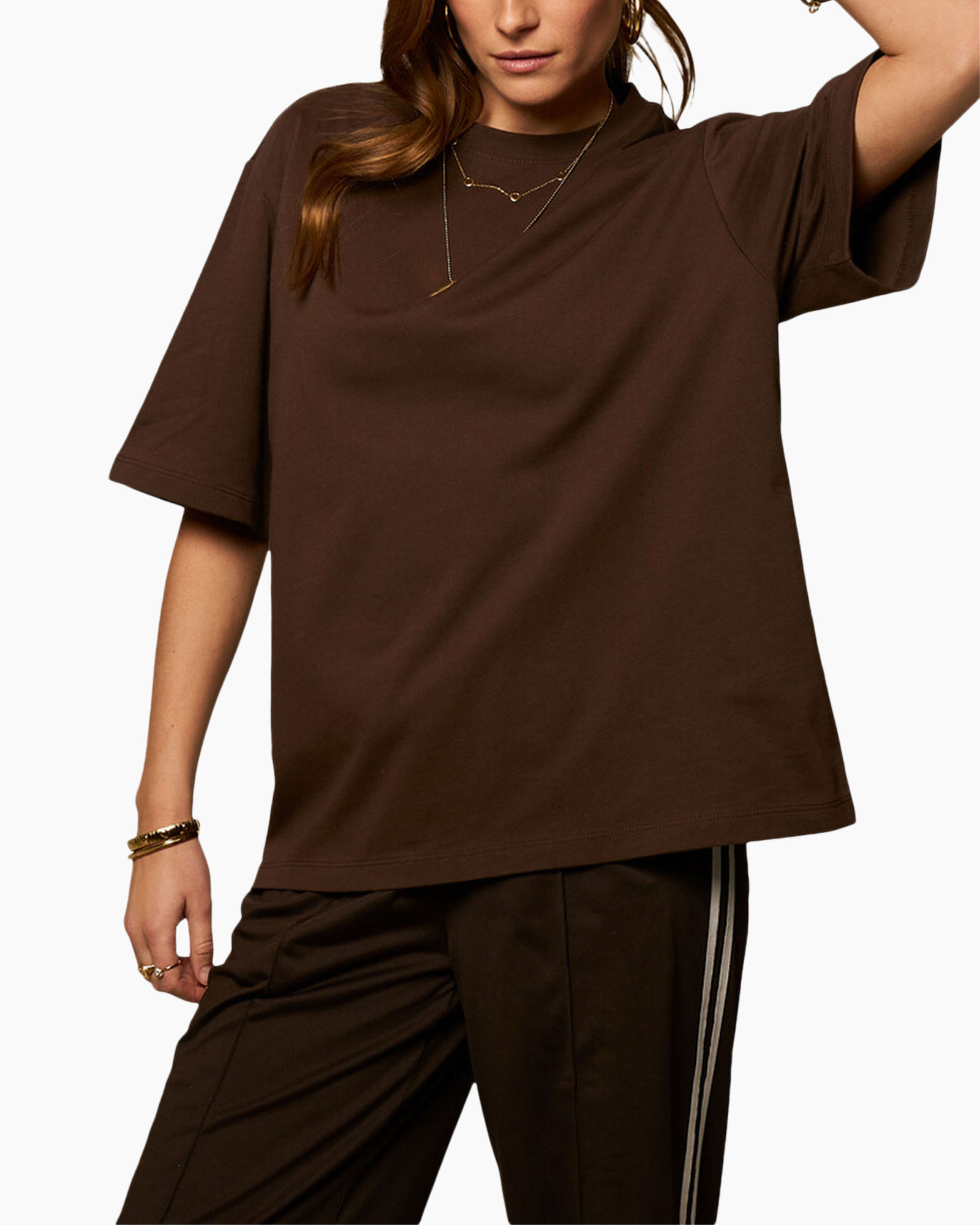 t-shirt, bruin, korte mouwen, losse pasvorm, katoen/jersey