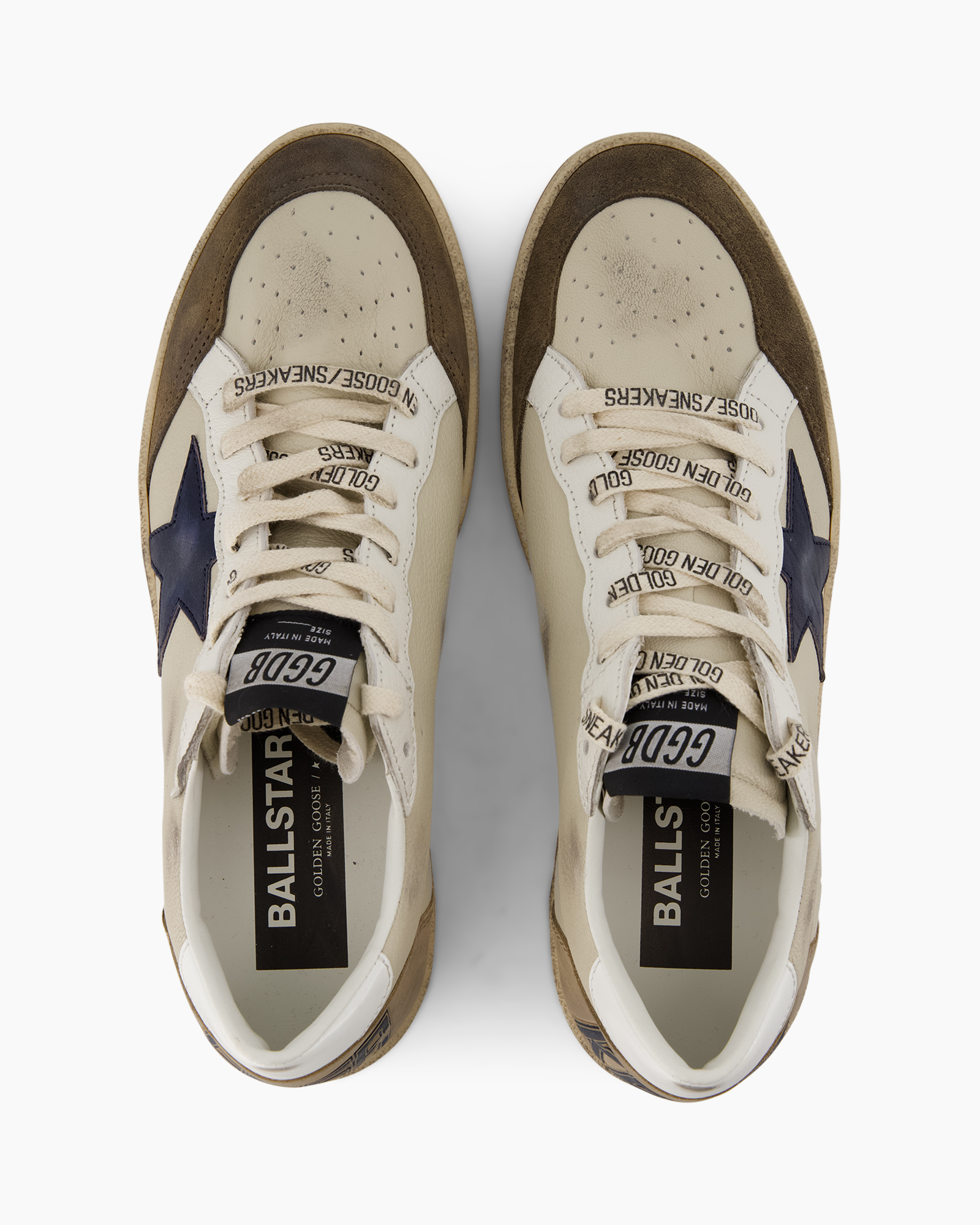 sneakers, lage schoenen, veterschoen, beige, blauwe ster