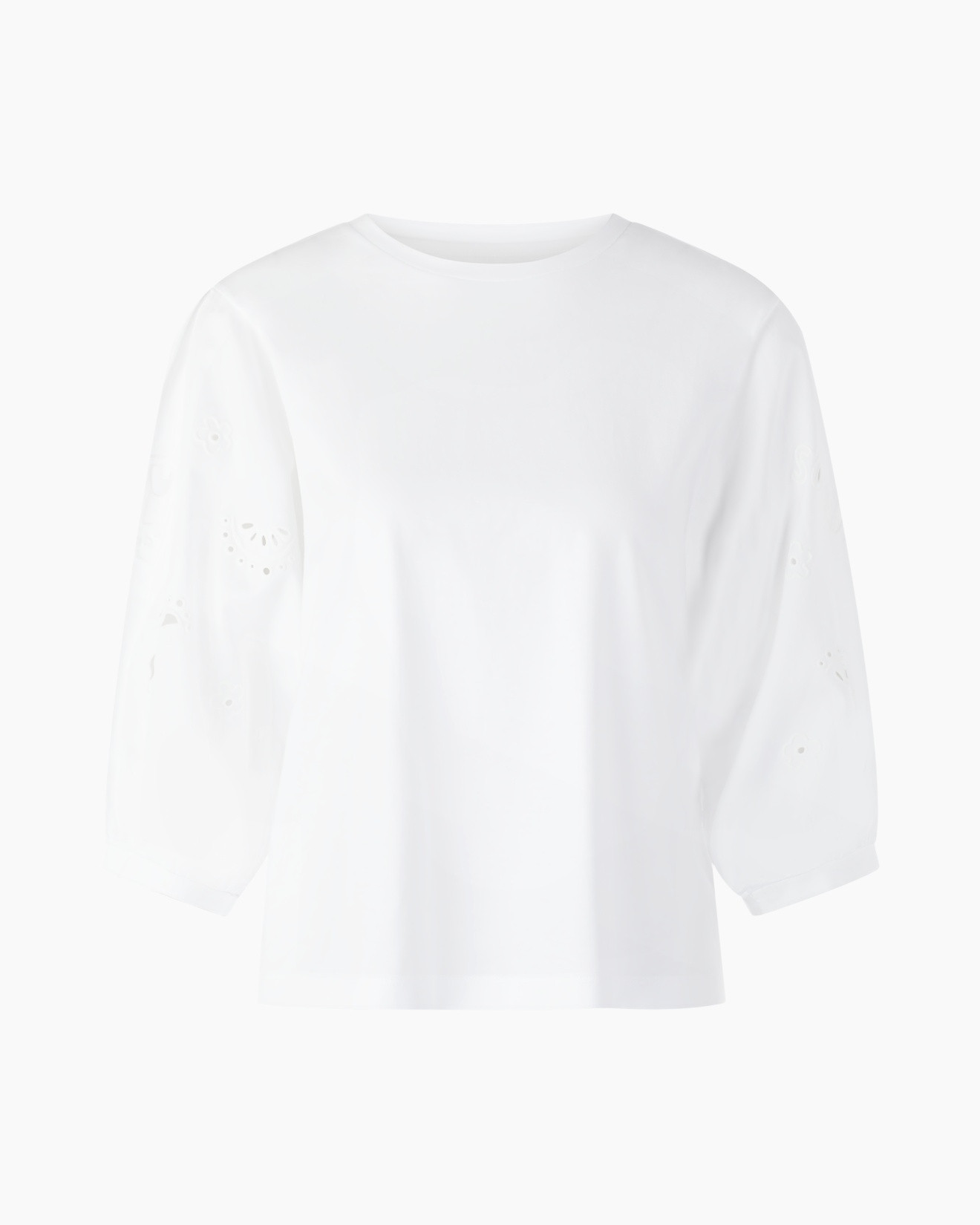 wit, langemouw, t-shirt, eyelet, effen