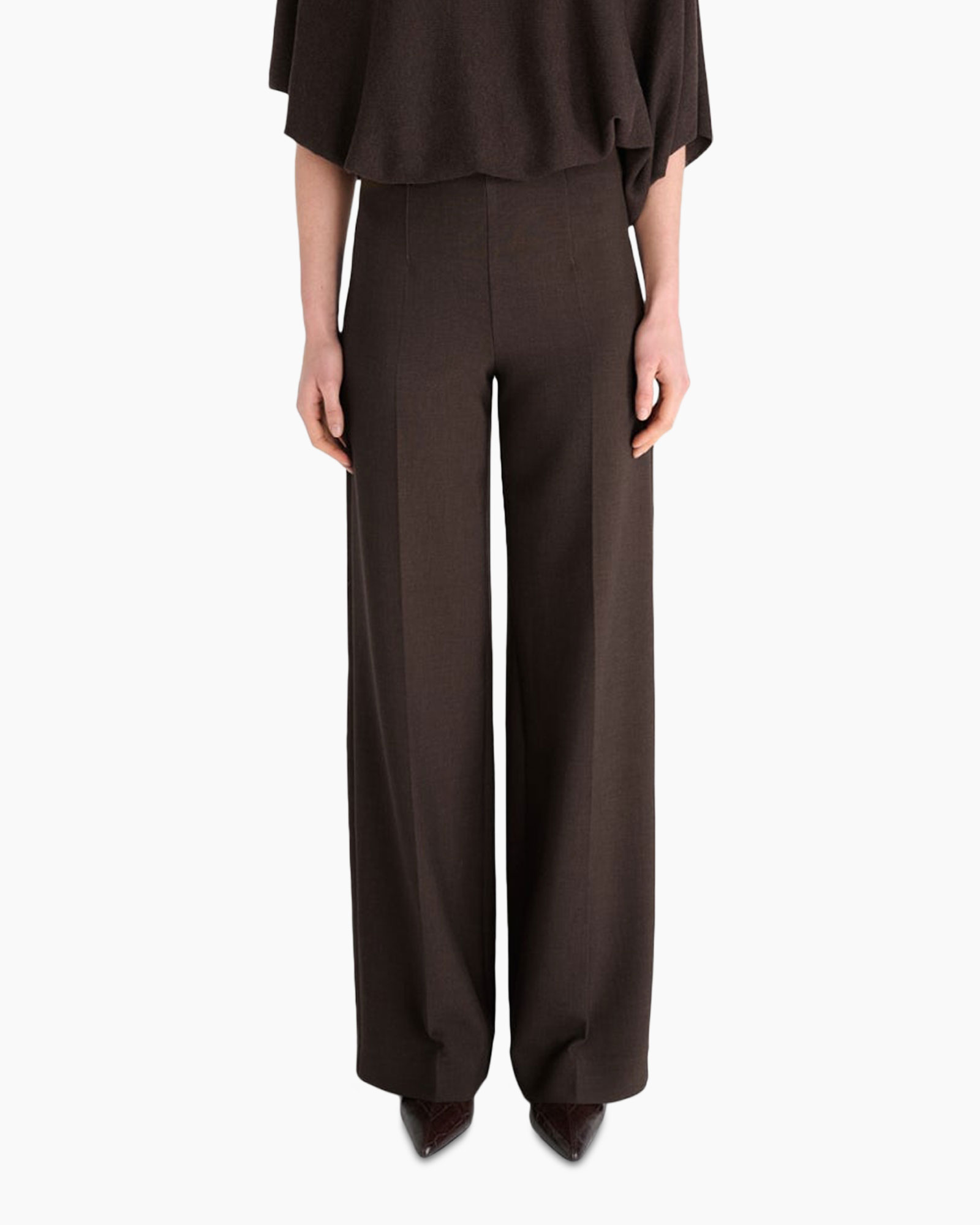 broek, wijdteomvattende, bruin, broek, formeel