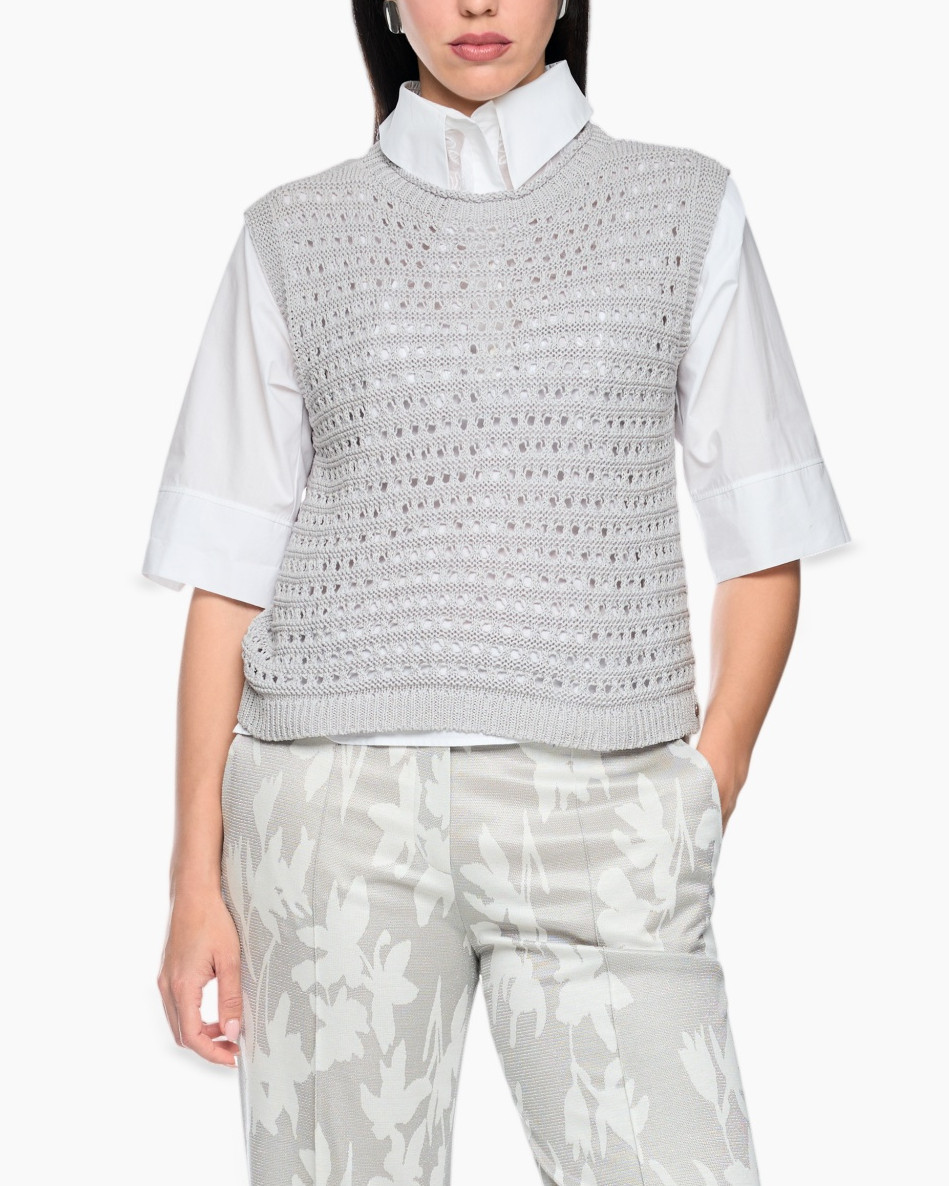 knit vest, crochet top, sleeveless layer, grey, layered sweater