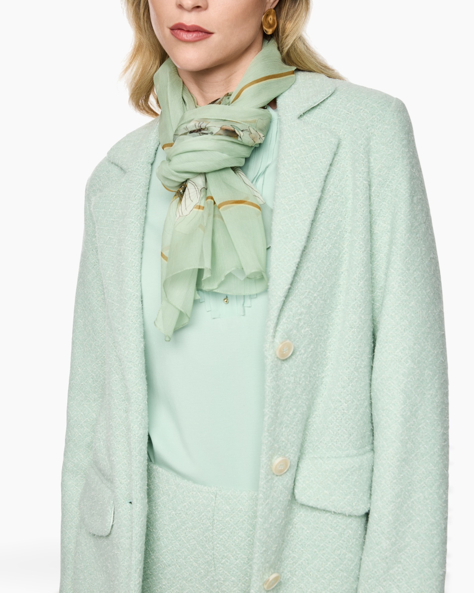 jas, blazer, mint, tweed, sjaal