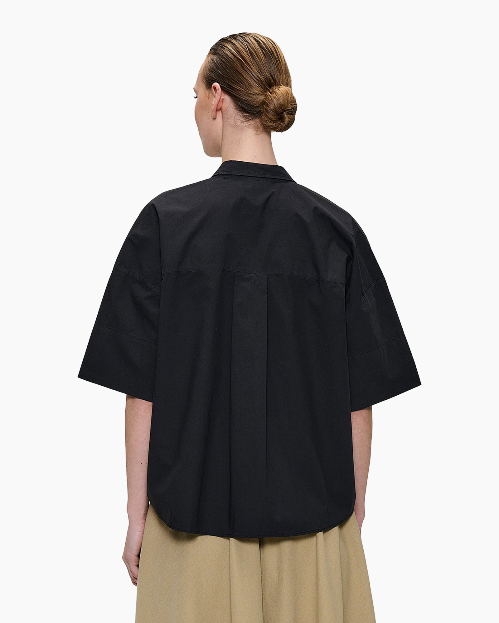 shirt, short sleeve, black, button-down, collar