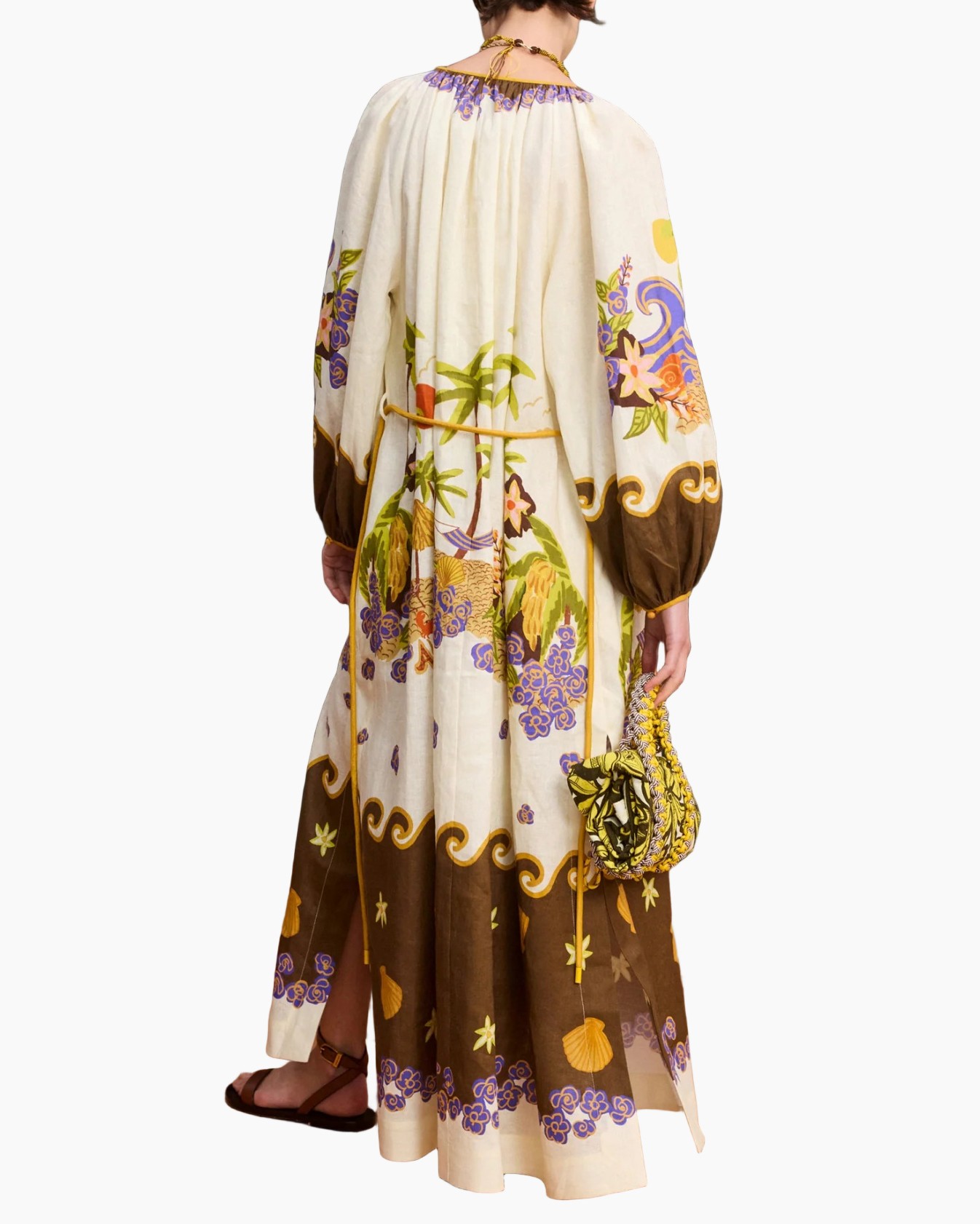 maxi jurk, boho jurk, paisley patroon, lange mouwen, bloemen palm print