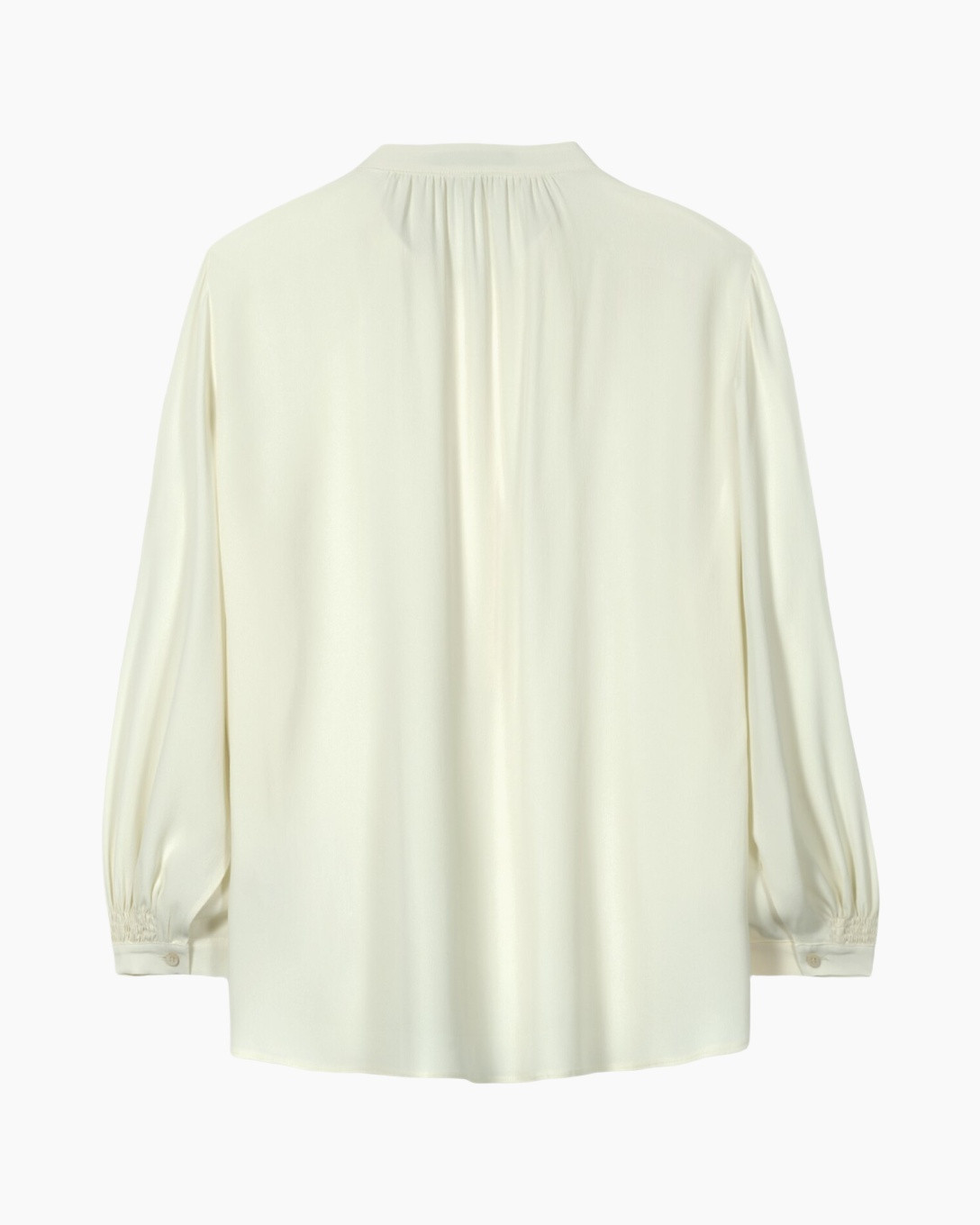 blouse, long sleeves, cream, pussy, back view