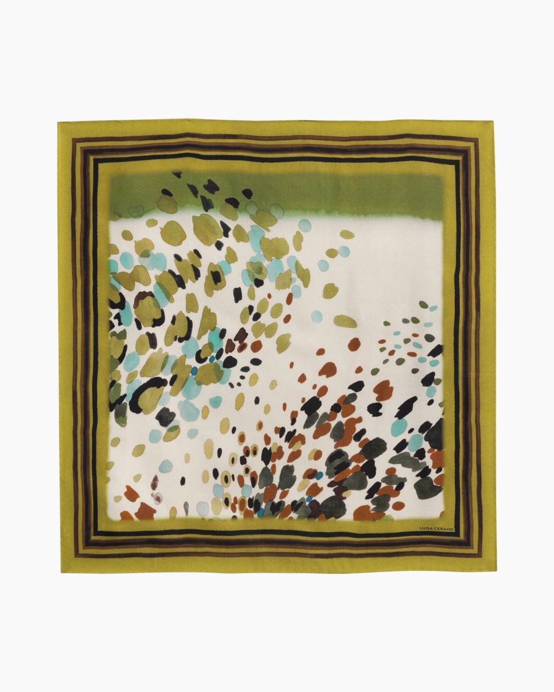 sjaaltje, vierkant sjaaltje, meerdere kleuren stippen, abstract patroon, orbon print