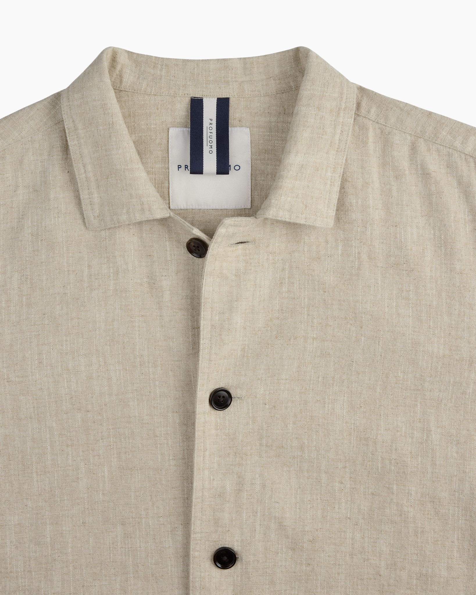 linnen, beige, knopenjas, kraag, lange mouwen