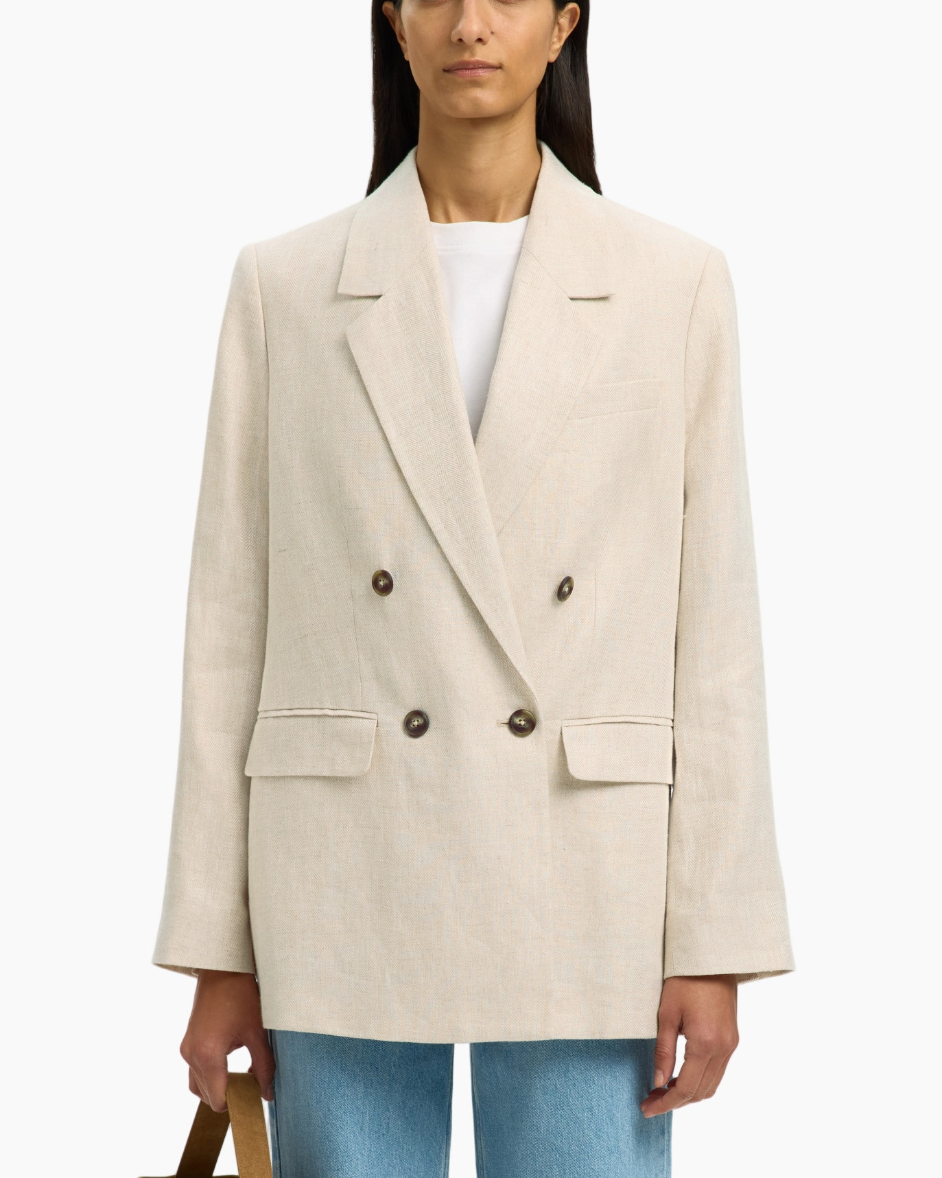 blazer, double-breasted, beige, linen, pockets