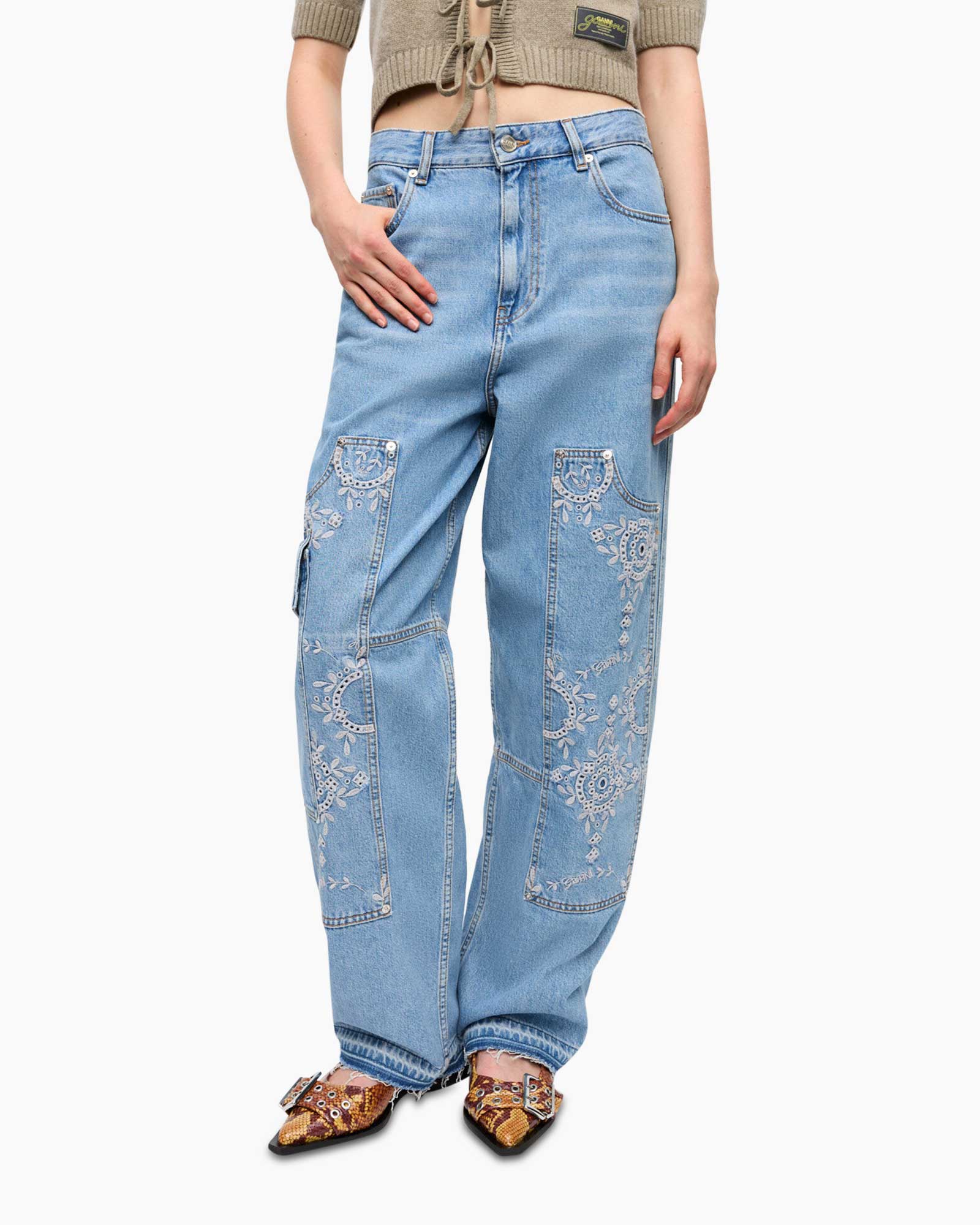 Jeans Broderie Anglaise Denim Carpenter Licht Blauw