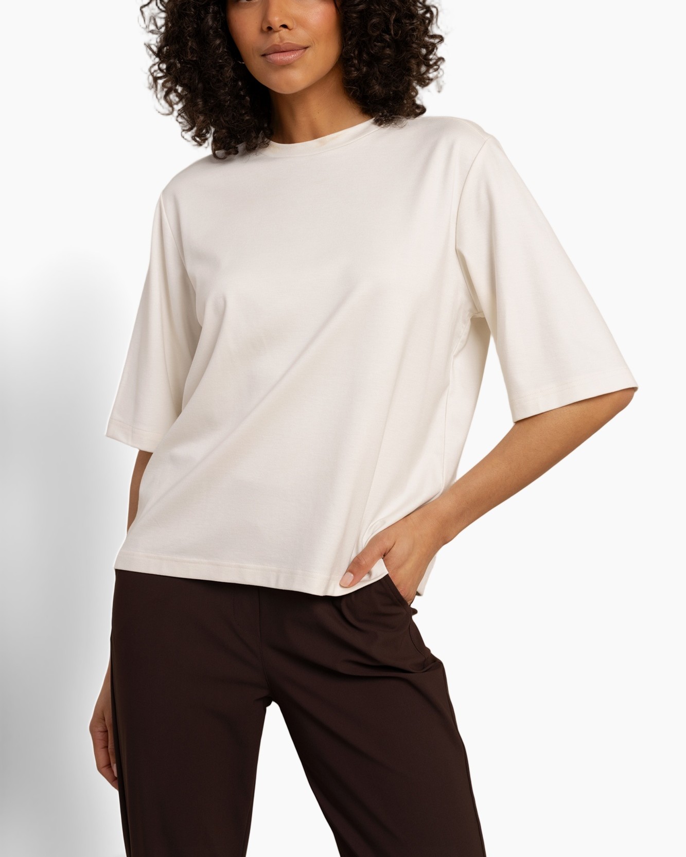 t-shirt, korte mouwen, crewnek, effen, beige