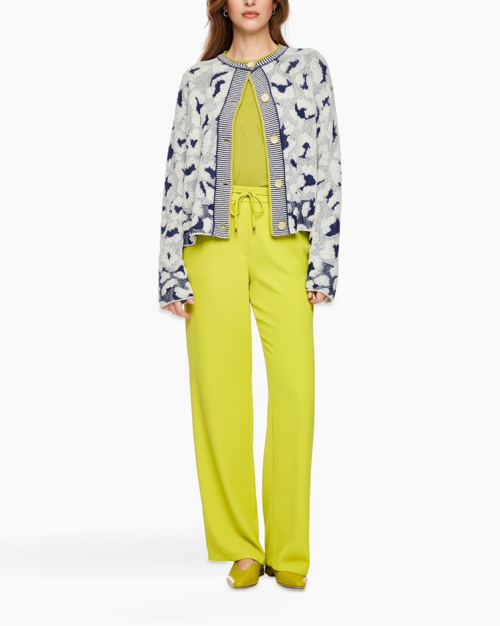 cardigan, gebreid, patroon, blauw, wit