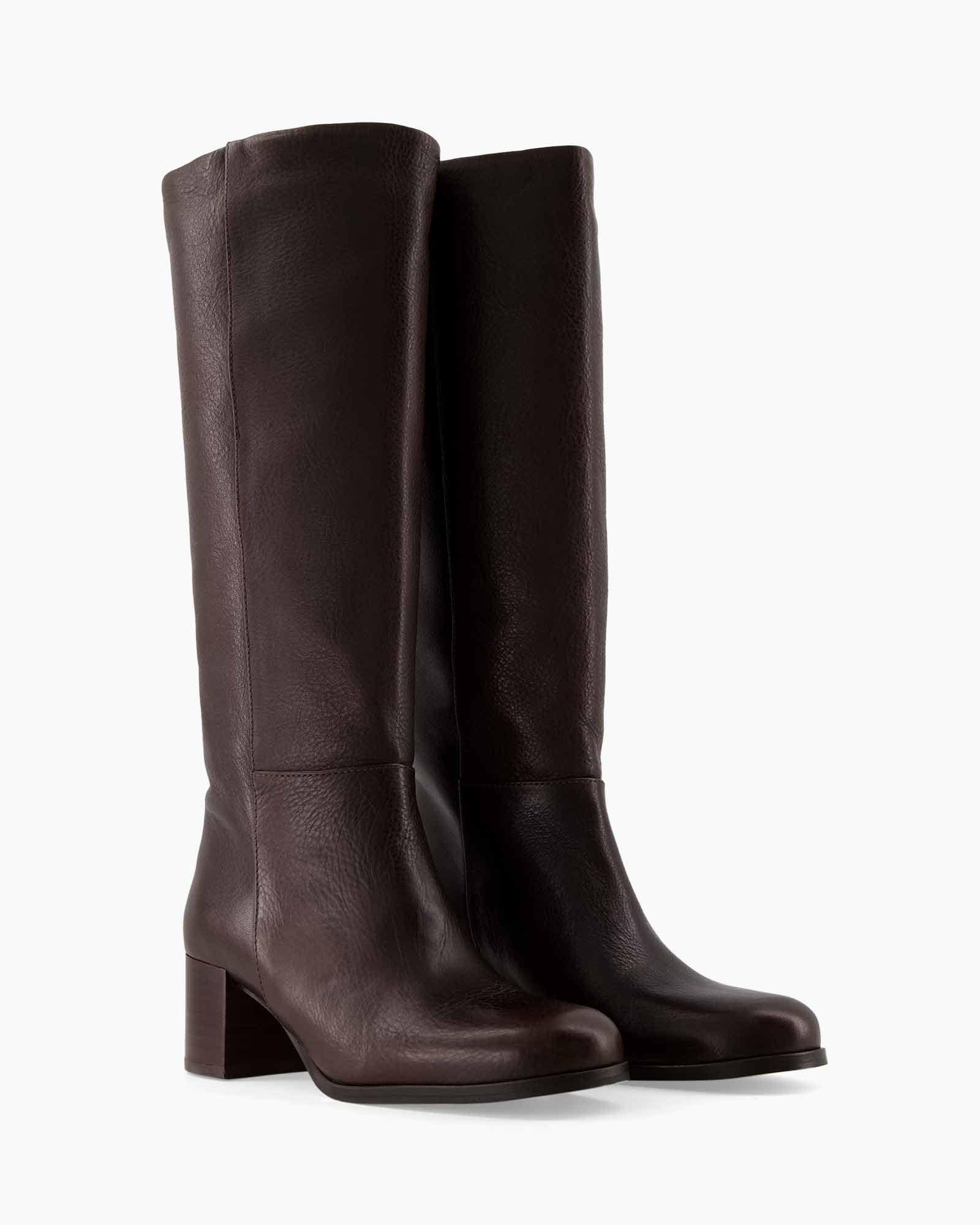 knee-high, laarzen, bruin, leer, blokhak