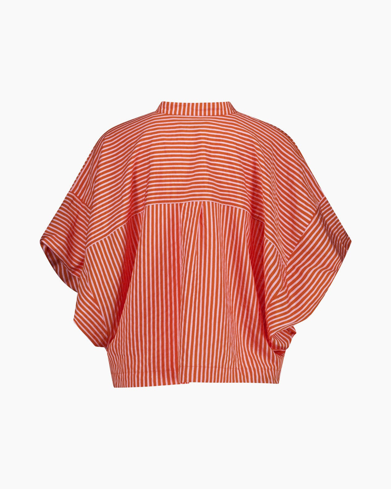 gestreepte blouse, oranje strepen, lossere pasvorm, fashion top, rond halsneck