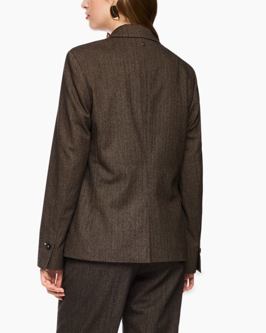blazer, vrouwen, bruin, streep, enkel-breasted