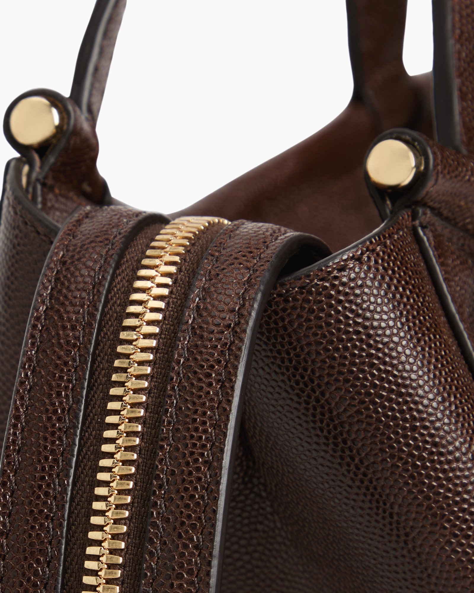 bruin, leer, tas, rits, textured