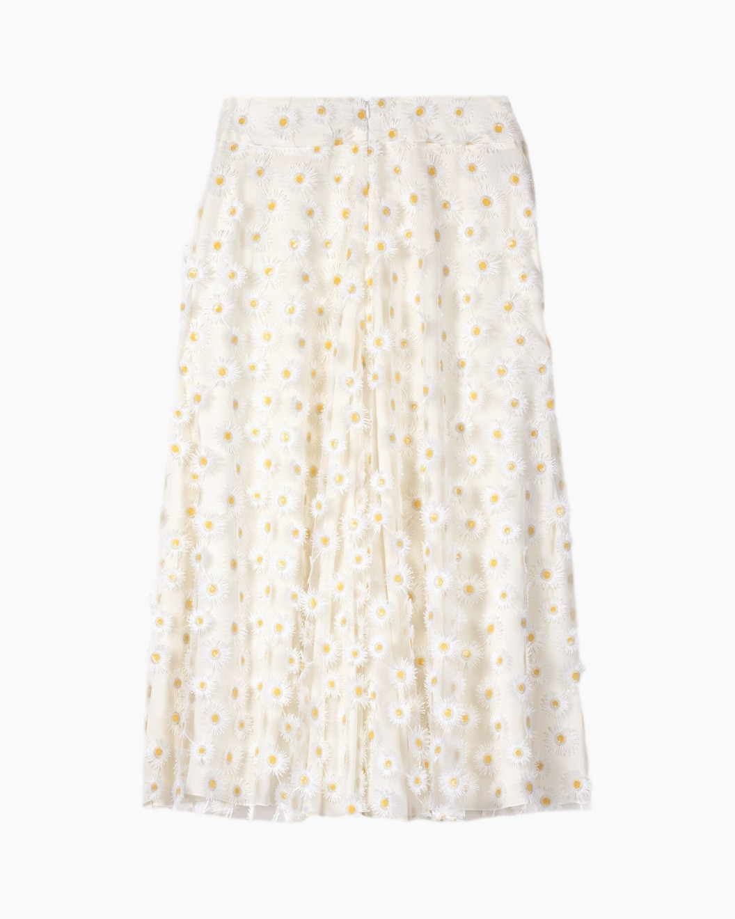 skirt, white, daisy print, embroidery, midi length