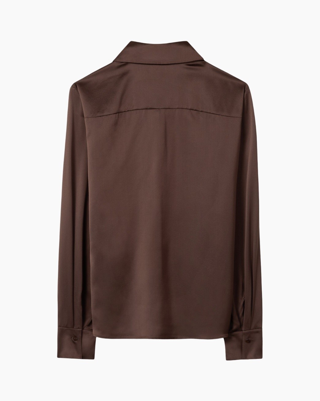 blouse, silk, bruin, lange mouw, kraag