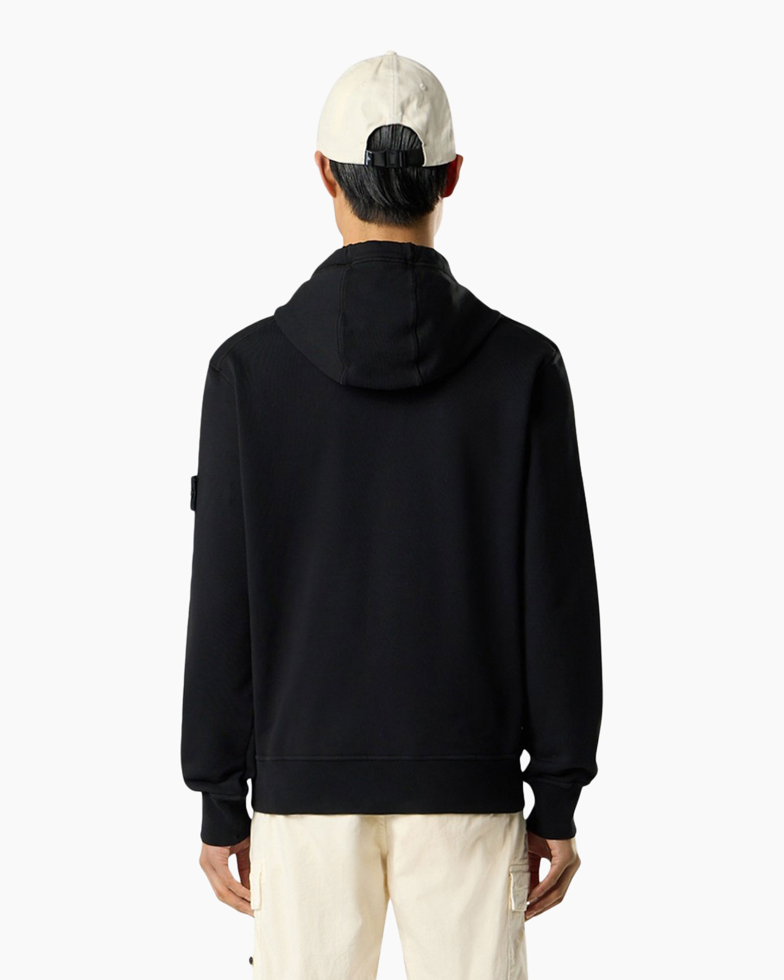 hoodie, cap, zwart, achterkant, kap