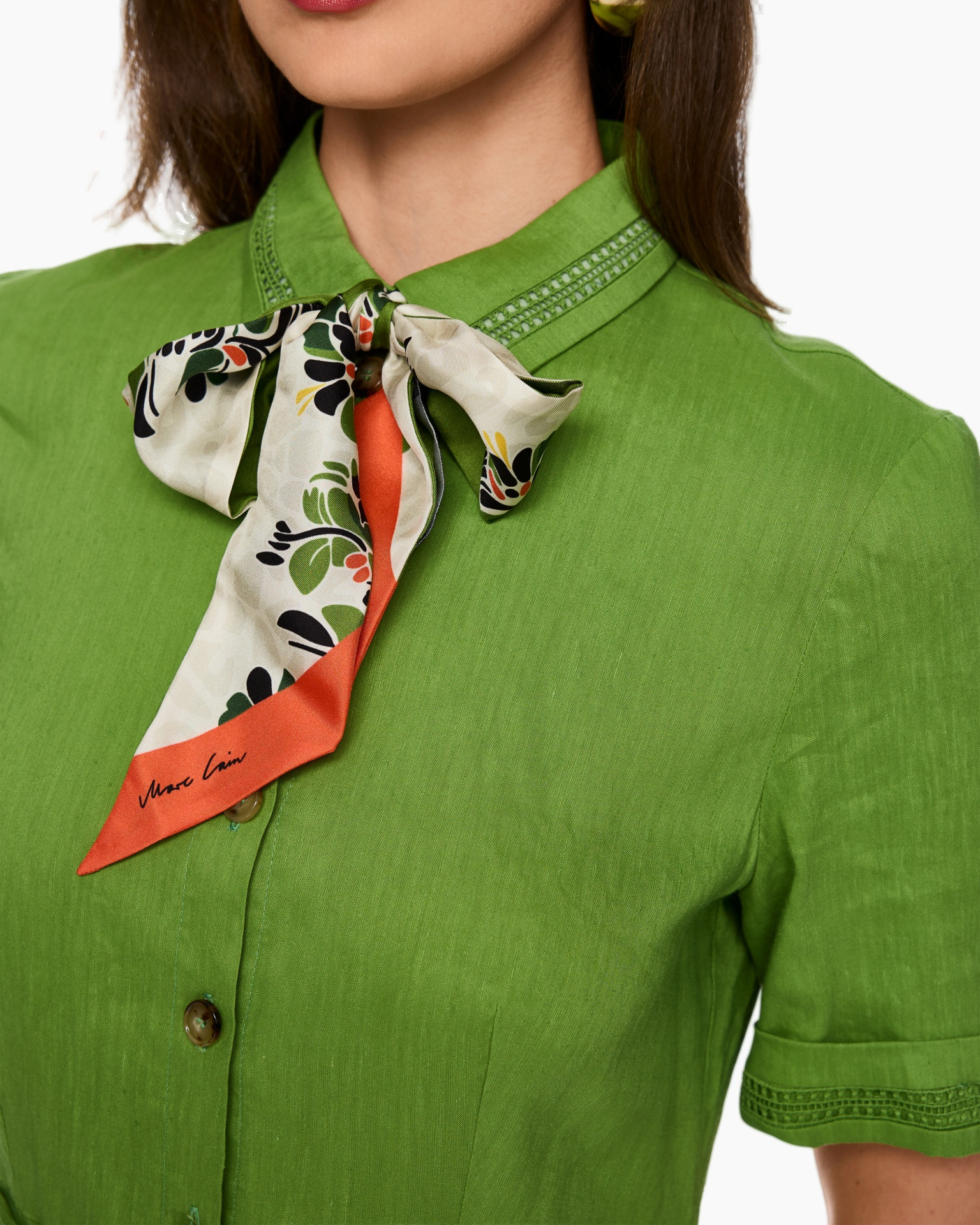 nekbandana, bloemenpatroon, groen oranje, zijde sjaal, vierkante sjaal