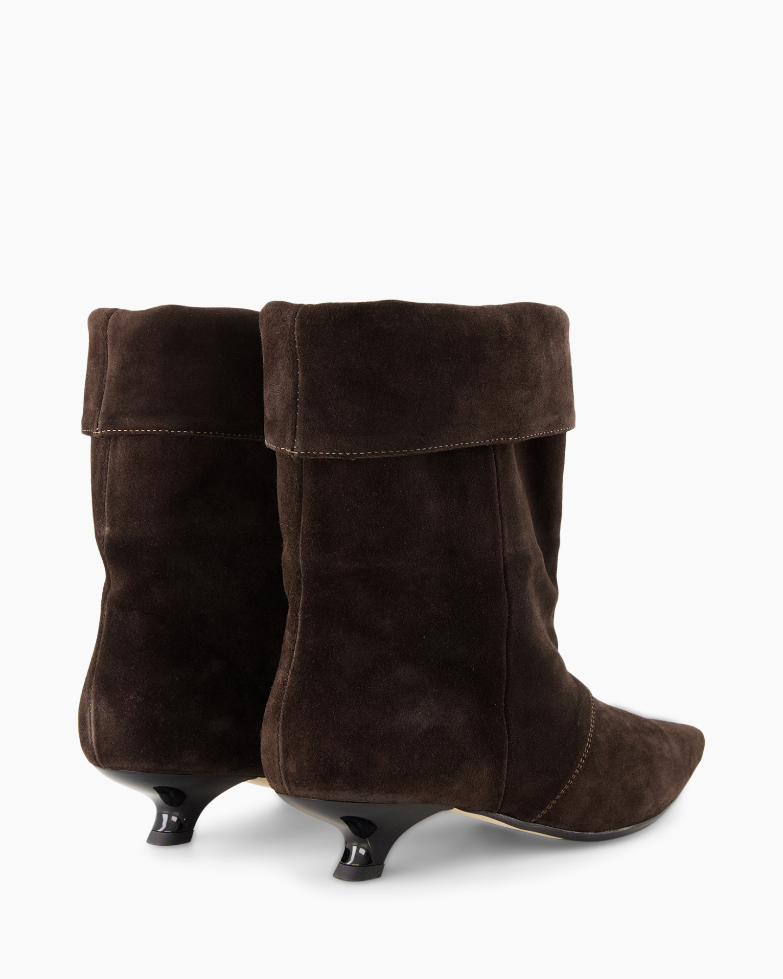 laarsjes, enkellaarsjes, middenhoge hak, suède, bruin
