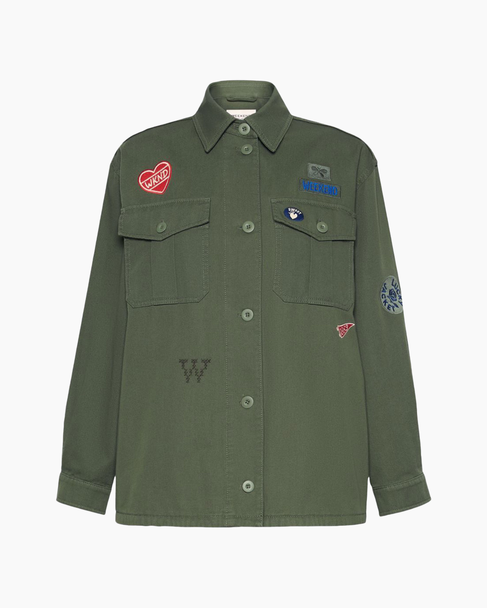 jas, veldjas, militairegroen, patches, lange mouw