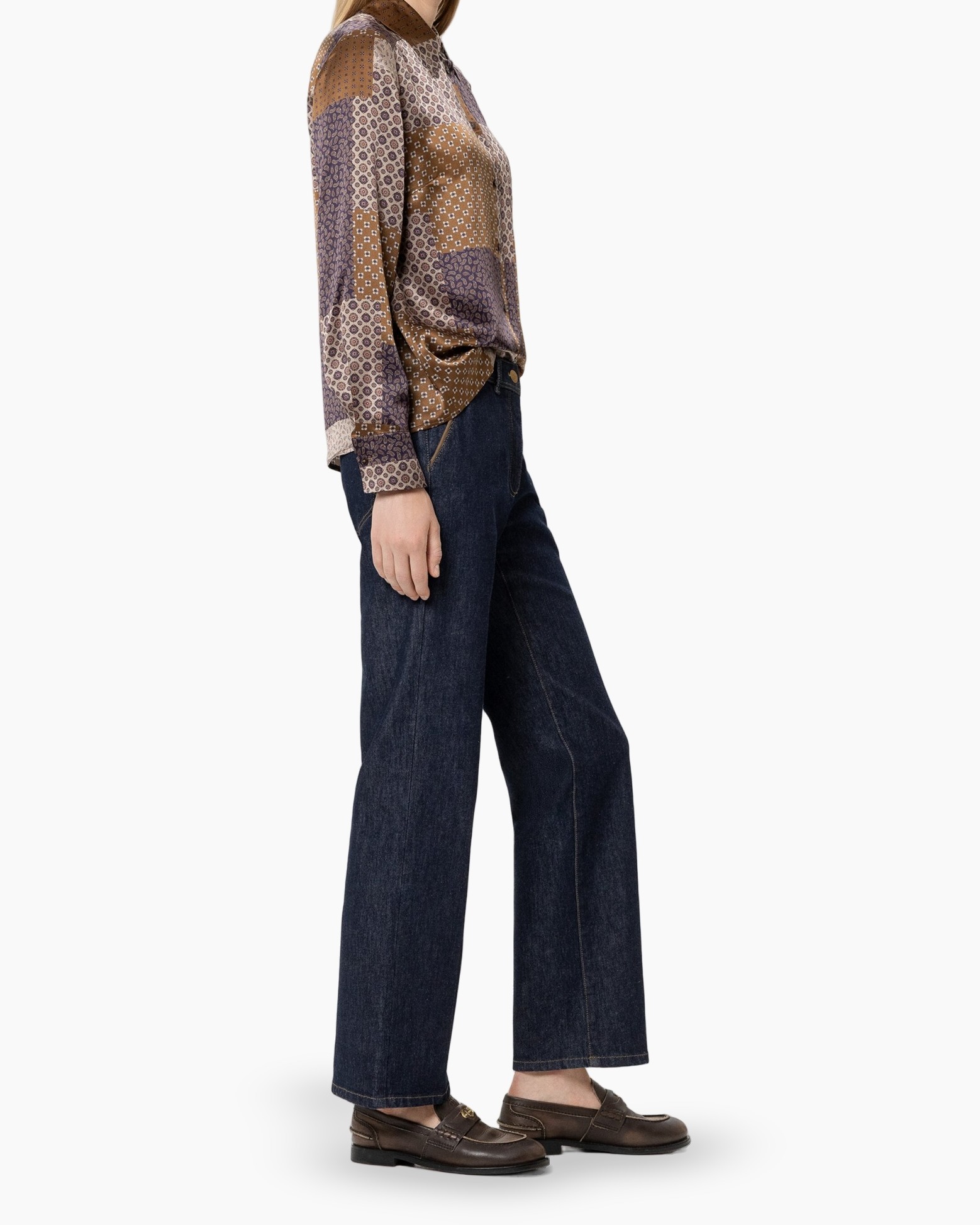 blouse, patchwork, langarm, kraag, polyester