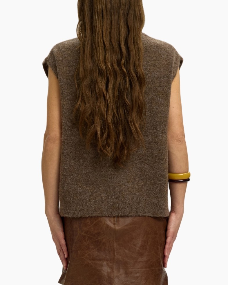 top, spaghetti?, knit, bruin, rugzicht