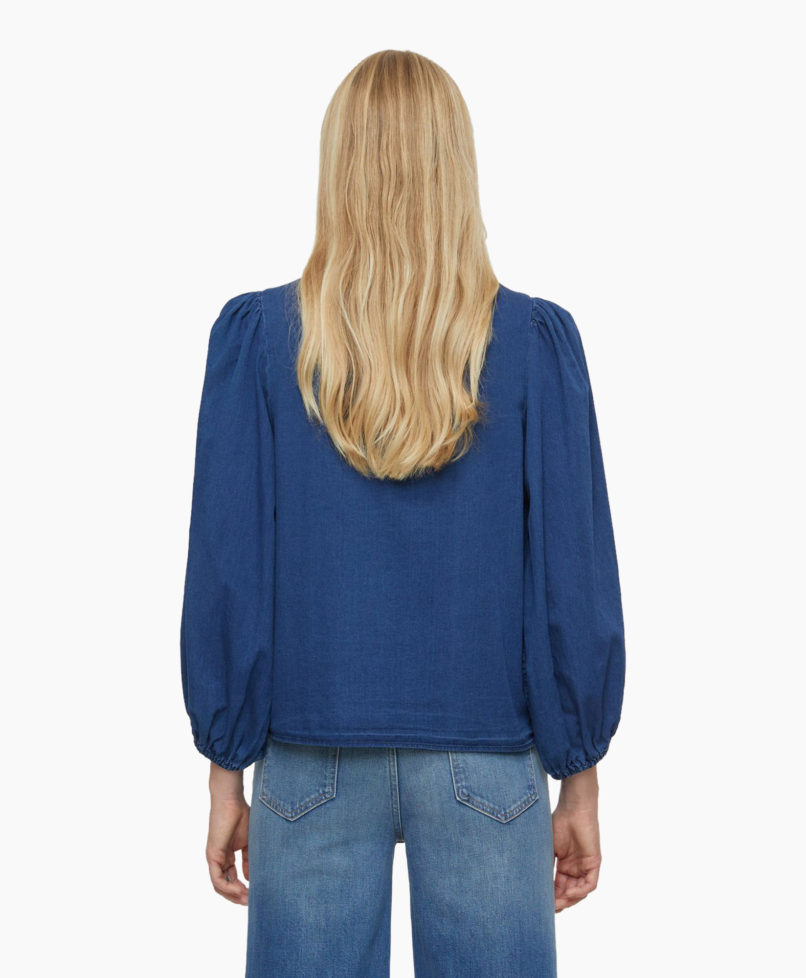 Closed Blouse Voluminous Sleeve Donker Blauw