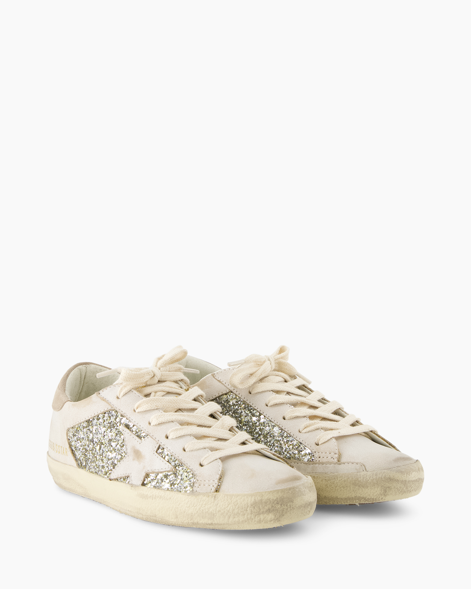 sneakers, glitters, crème, veters, z eelvormige zolen